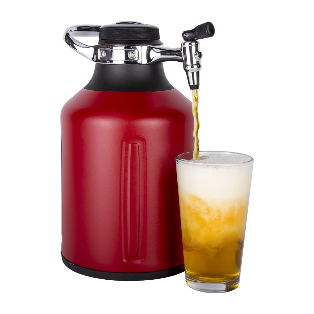 GrowlerWerks uKeg Go 128 oz Carbonated Growler - Portable Beer Dispenser for Craft Beer, Soda, Cider, Kombucha & Cocktails | Insulated Stainless Steel Keg with Pressure Regulator | Perfect for Camping, Parties & Home Brewing (Chili Red)