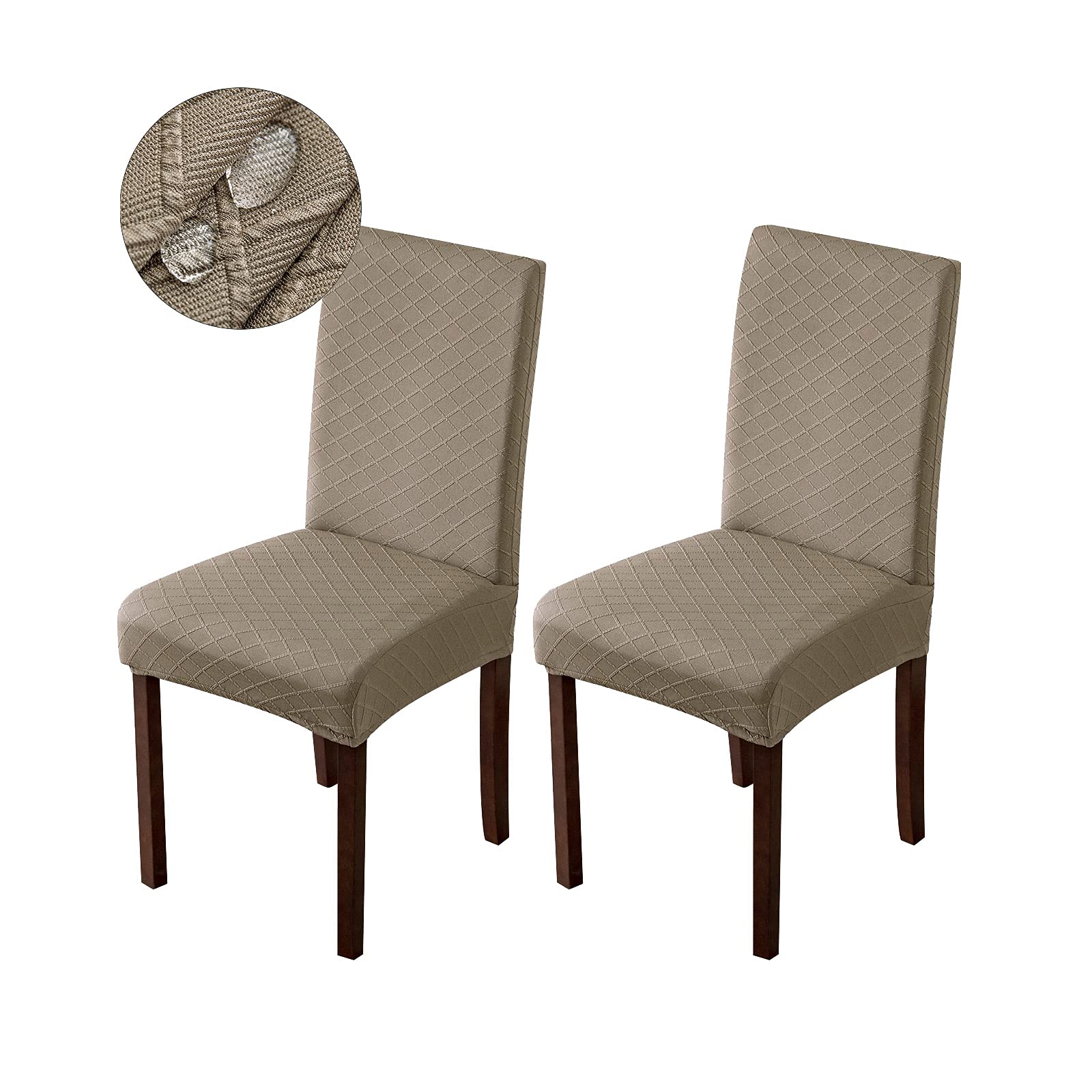 Waterproof Dining Chair Covers 2-Pack - Taupe Parsons Chair Slipcovers for Kitchen & Dining Room - Spill & Stain Resistant Seat Protectors for Everyday Use & Entertaining