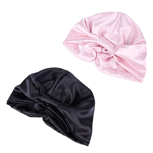 HEALLILY Satin Night Caps for Women - 2 Pack Sleeping & Shower Hair Bonnets - Soft Beauty Hair Protection Hats (Assorted Colors) | Perfect for Bedtime, Travel & Salon Visits