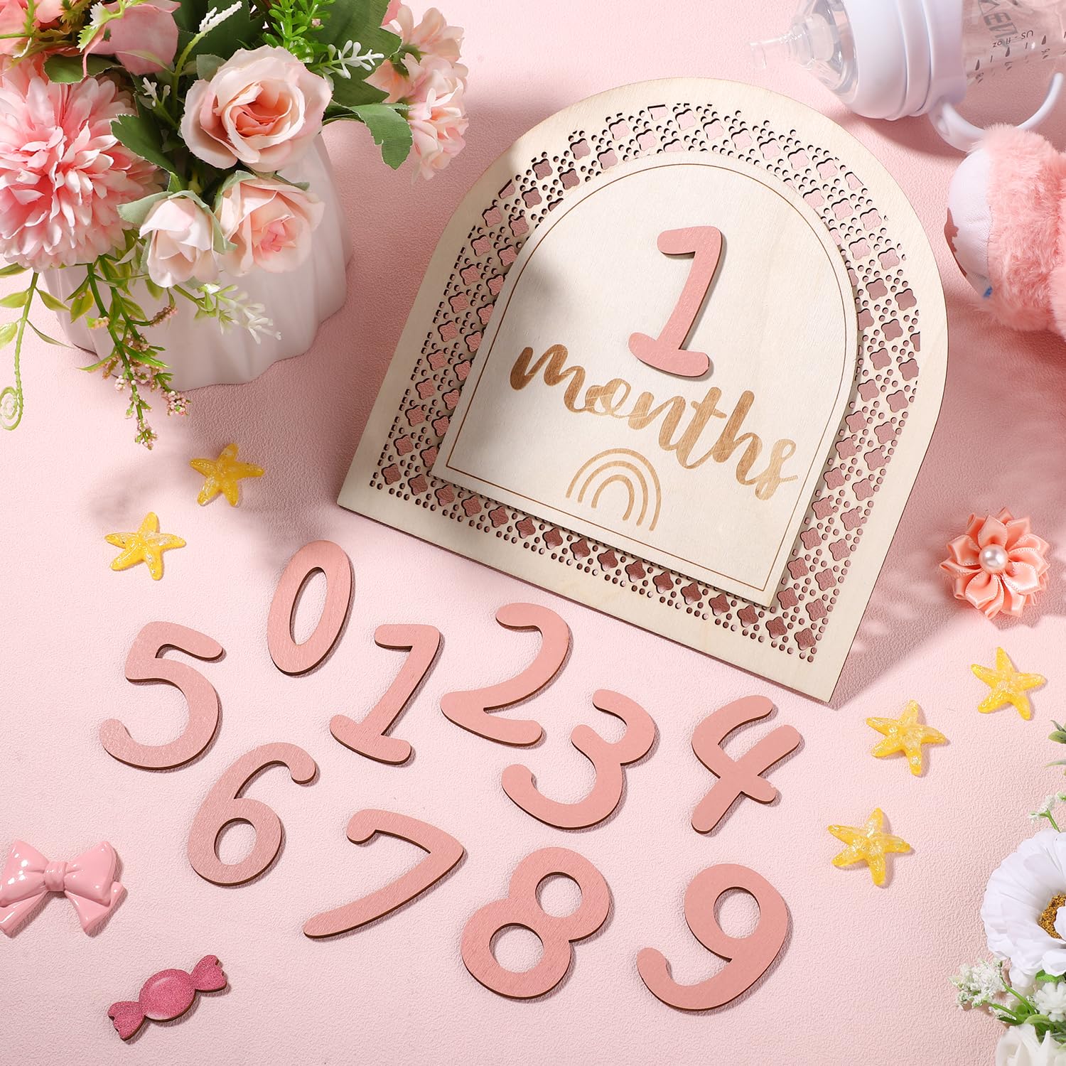 1-10 Month Wooden Baby Signs - 7.09x7.09 Inch Gender Neutral Monthly Milestone Markers for Newborn Boys & Girls - Perfect for Nursery Decor, Baby Showers, and First Birthday Photo Props