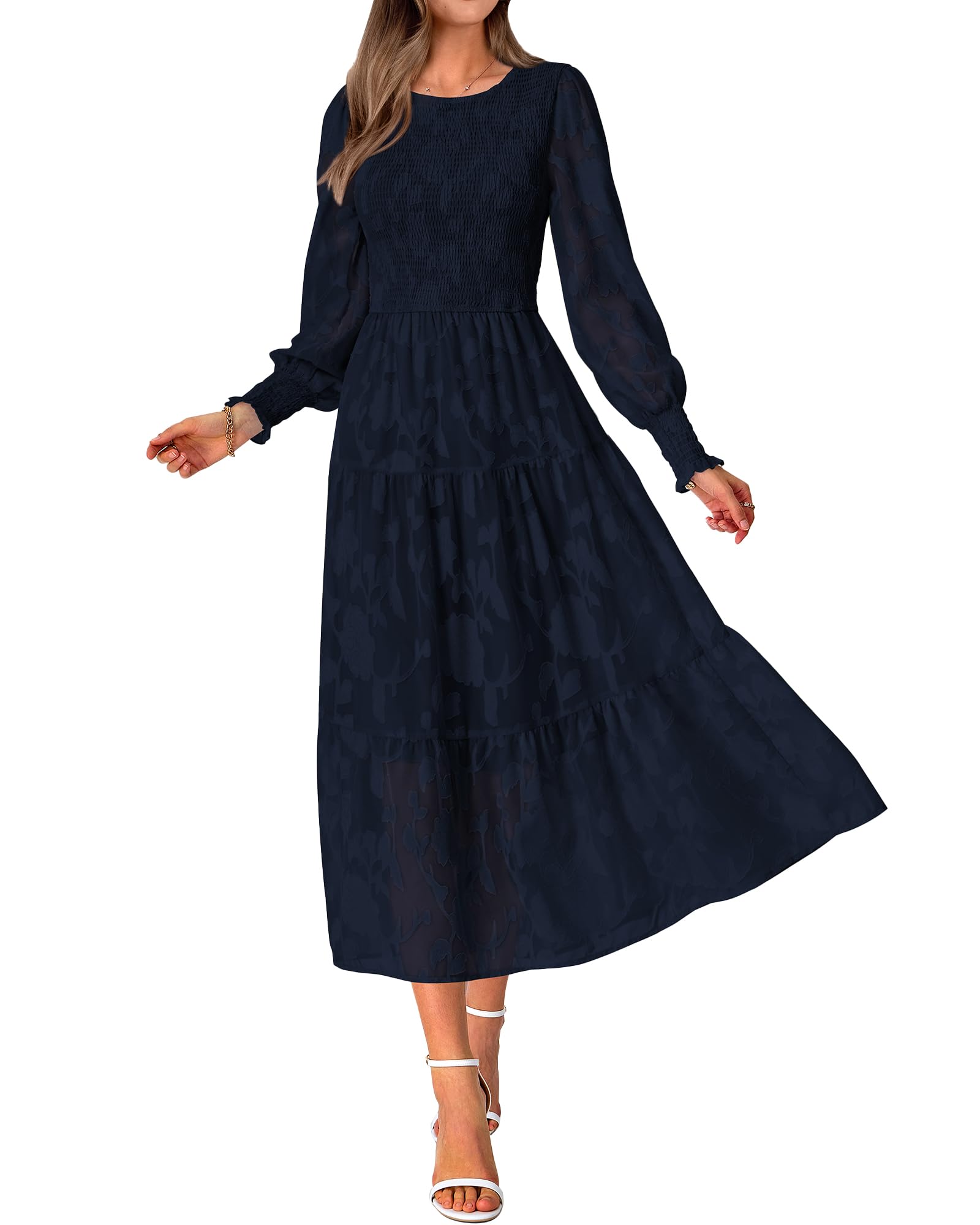 Elegant Floral Midi Dress for Women | Long Sleeve Bohemian Wedding Guest Dress | Spring 2025 Casual Flowy Dress | Perfect for Garden Parties, Bridal Showers & Date Nights