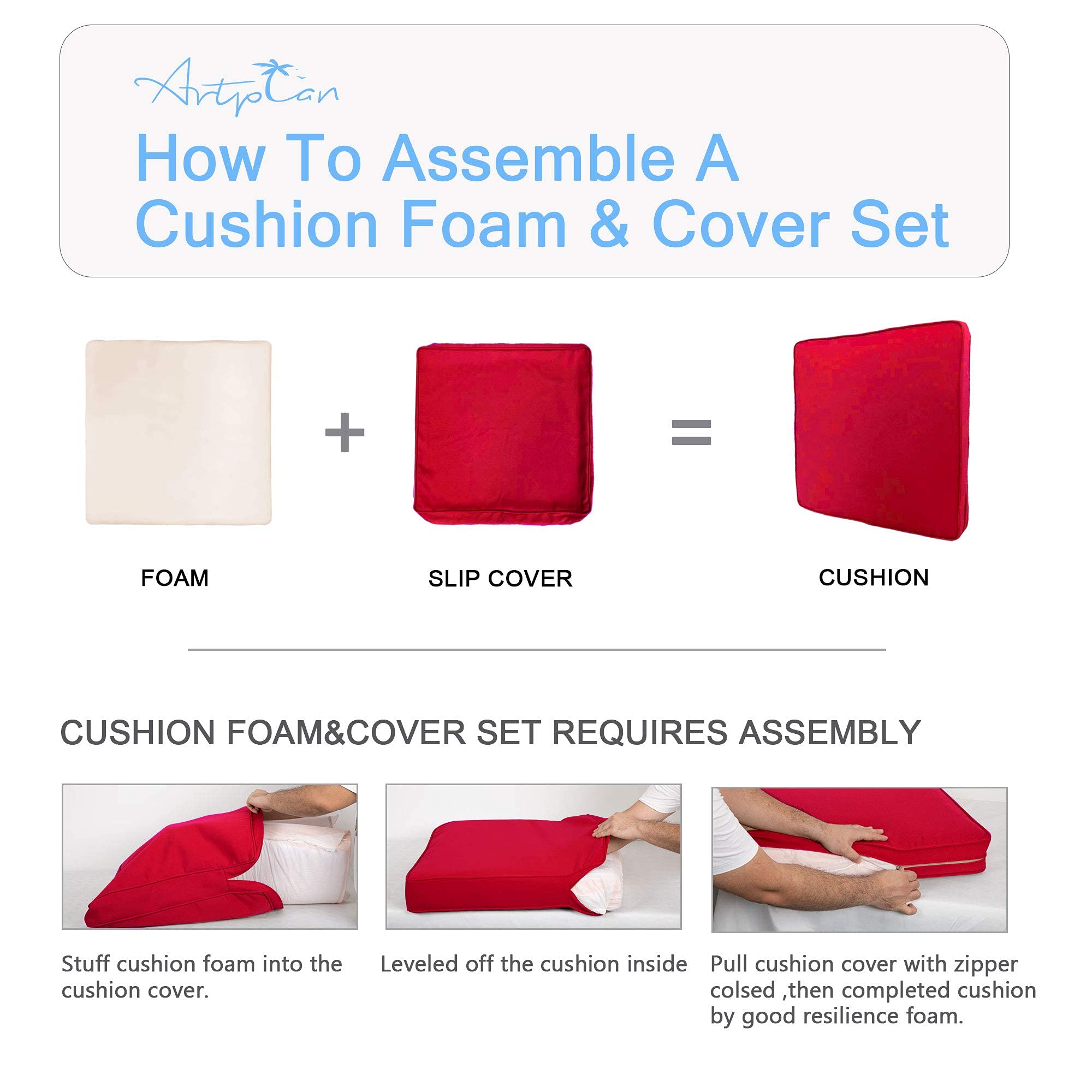 ARTPLAN Waterproof Outdoor Chair Cushions Set - Deep Seat & Back Pillows for Patio Furniture - All-Weather Indoor/Outdoor Use - Perfect for Garden, Deck, Poolside & Balcony