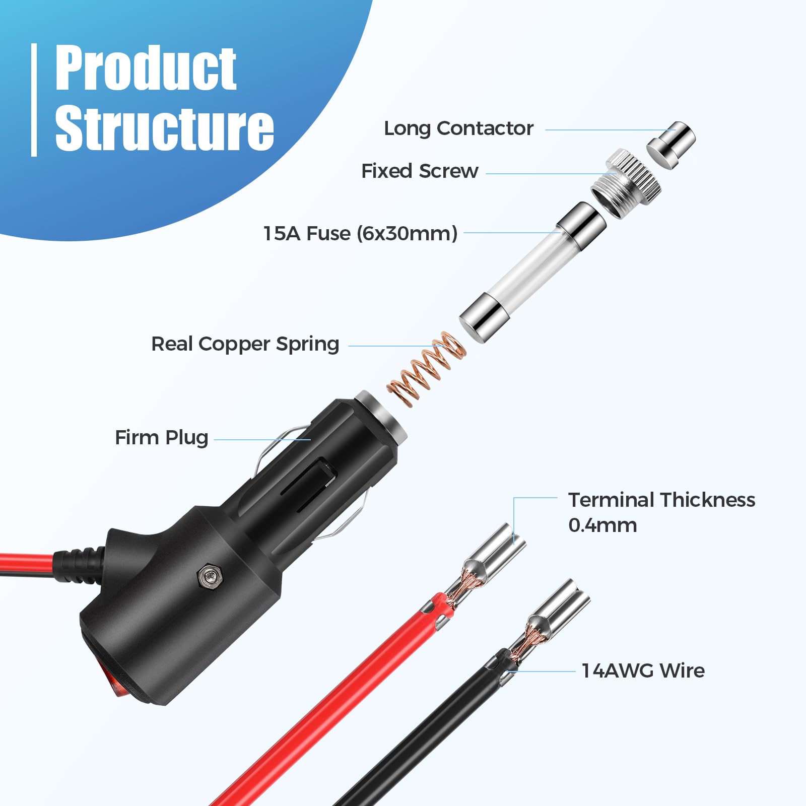 12V Cigarette Lighter Male Plug Replacement with On/Off Switch - 1.8FT 14AWG Extension Cable for Car, Truck, Motorcycle - Power Your GPS, Phone Charger & Portable Devices On The Go