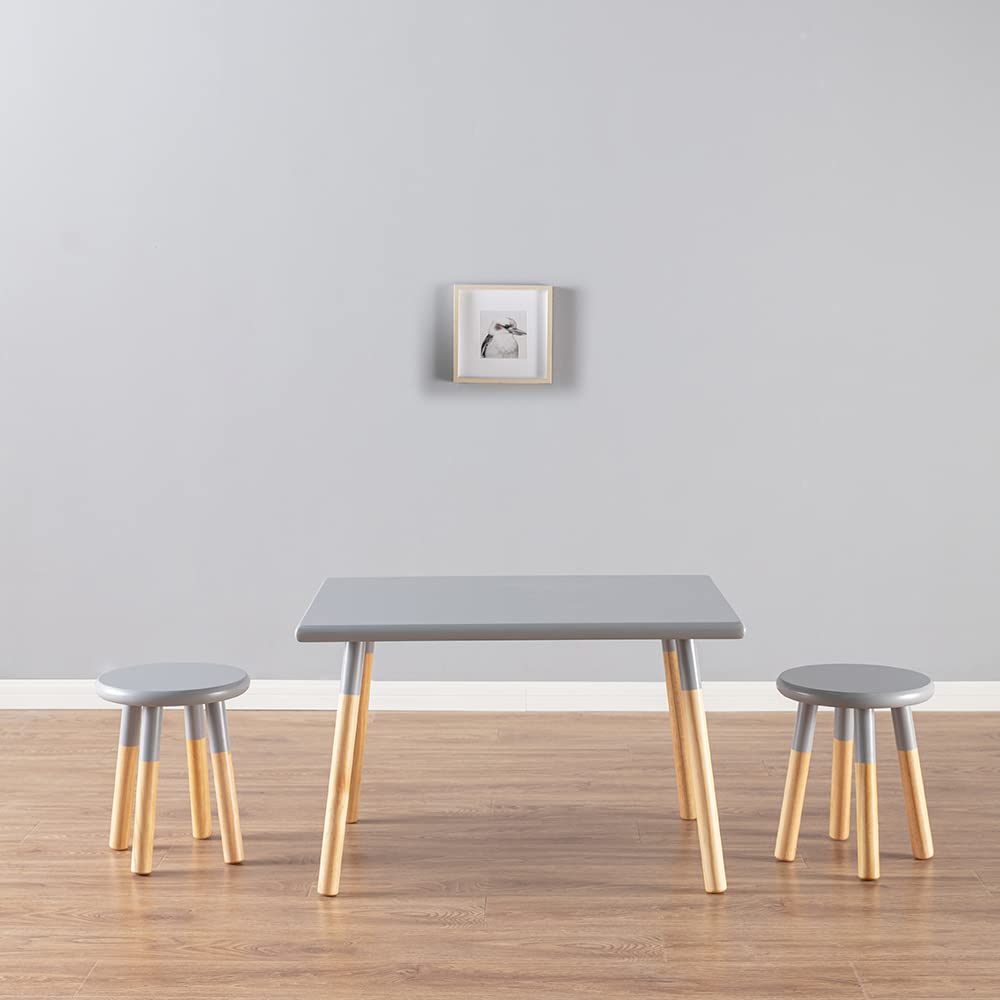 ACEssentials Kids Dipped Table and Stool Set - Gray Wooden Children's Furniture for Playroom, Classroom & Home Learning Activities
