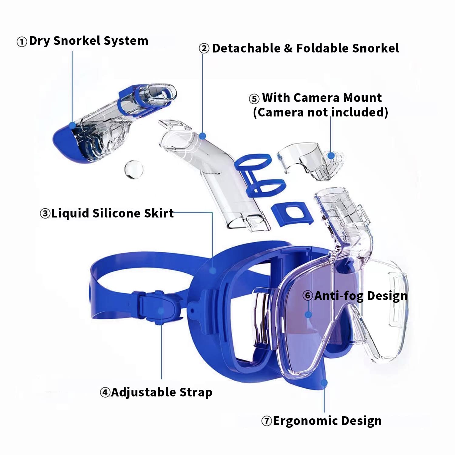 Premium Anti-Fog & Leak-Proof Snorkel Mask with 180° Wide View & Camera Mount - Perfect for Scuba Diving, Snorkeling & Underwater Photography