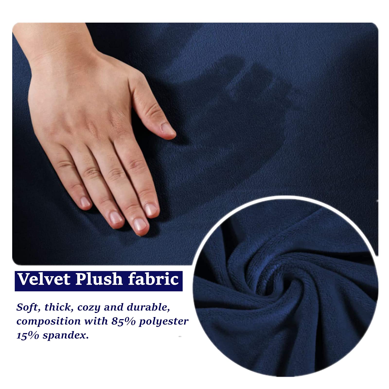 Stretch Velvet Ottoman Slipcover - Square Footstool Cover with Elastic Bottom for Folding Storage Ottoman, Navy Blue - Perfect for Living Room, Bedroom & Home Decor