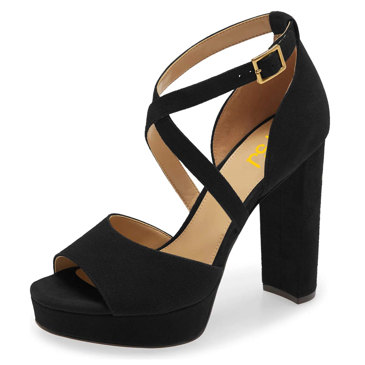 FSJ Women's Sexy Platform Sandals with Peep Toe, Chunky High Heel & Adjustable Ankle Strap - Suede Party Prom Dress Shoes for Women US Size 4-15 - Perfect for Night Out, Club, Wedding & Special Occasions