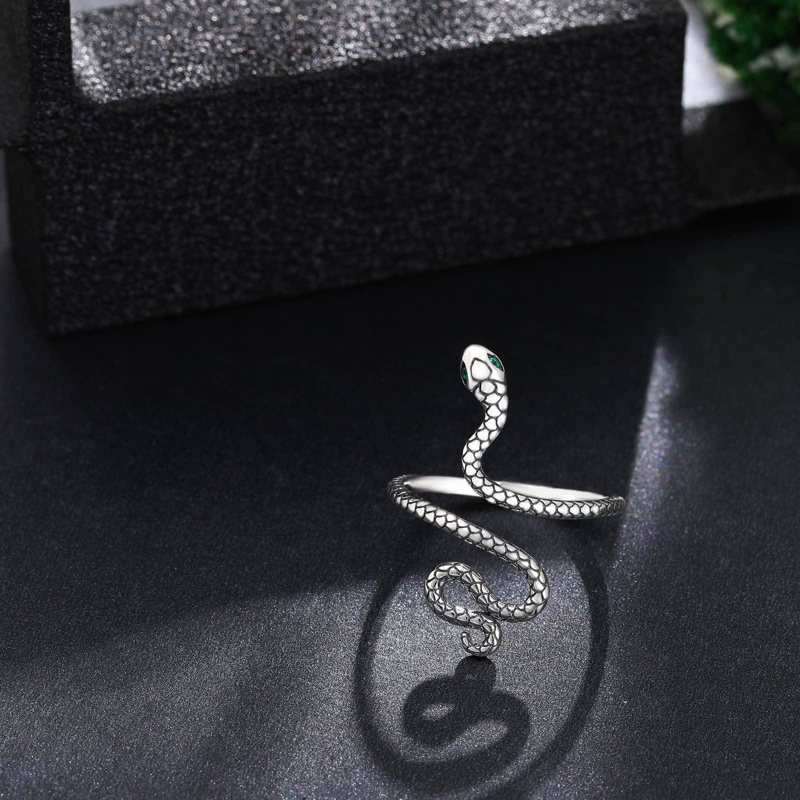 Sterling Silver Adjustable Snake Ring - Open Twist Reptile Serpent Jewelry with Cubic Zirconia, Stackable Fashion Ring for Women & Teens | Perfect for Boho Style, Gift Giving, and Everyday Wear