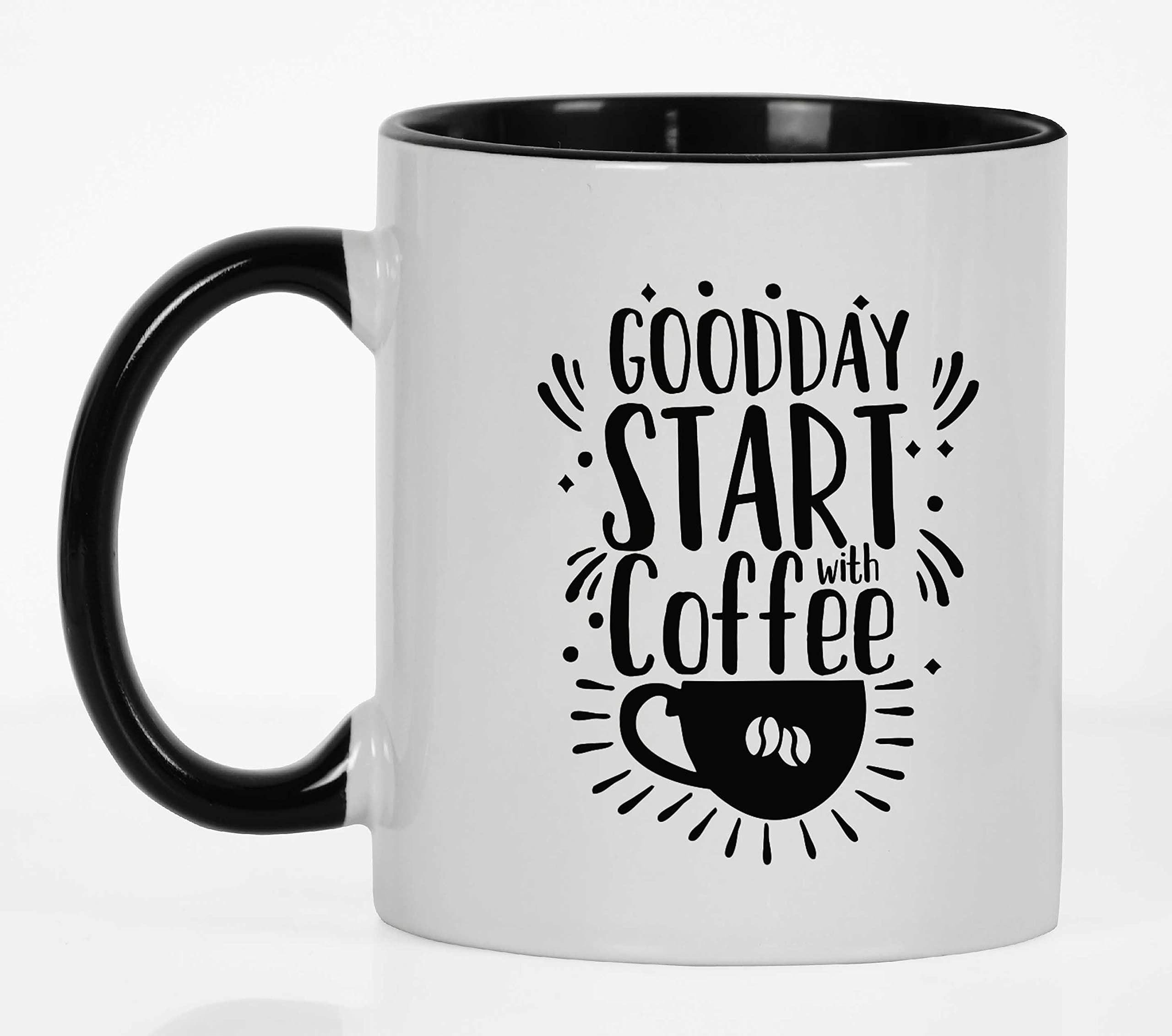 Goodday Start with Coffee - 11 Oz Ceramic Coffee Mug, Perfect Gift for Coworkers, Boss & Coffee Lovers - Black | Ideal for Office, Home & Daily Coffee Rituals