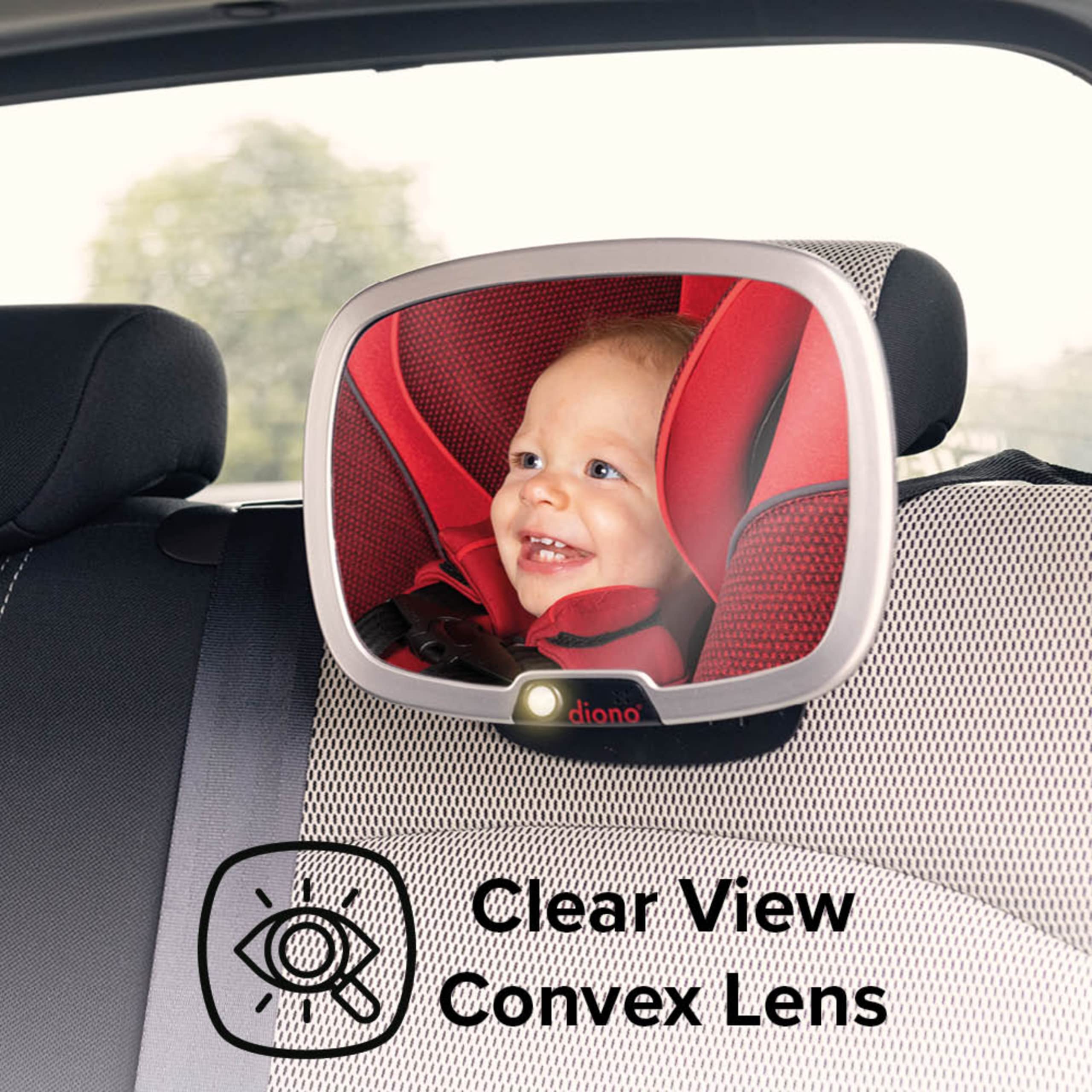 Diono Easy View Plus Baby Car Mirror with LED Light - 360° Rotating Safety Car Seat Mirror for Rear Facing Infants | Shatterproof & Crash Tested | Wide Crystal Clear View for Night Driving | Perfect for Road Trips & Daily Commutes with Baby