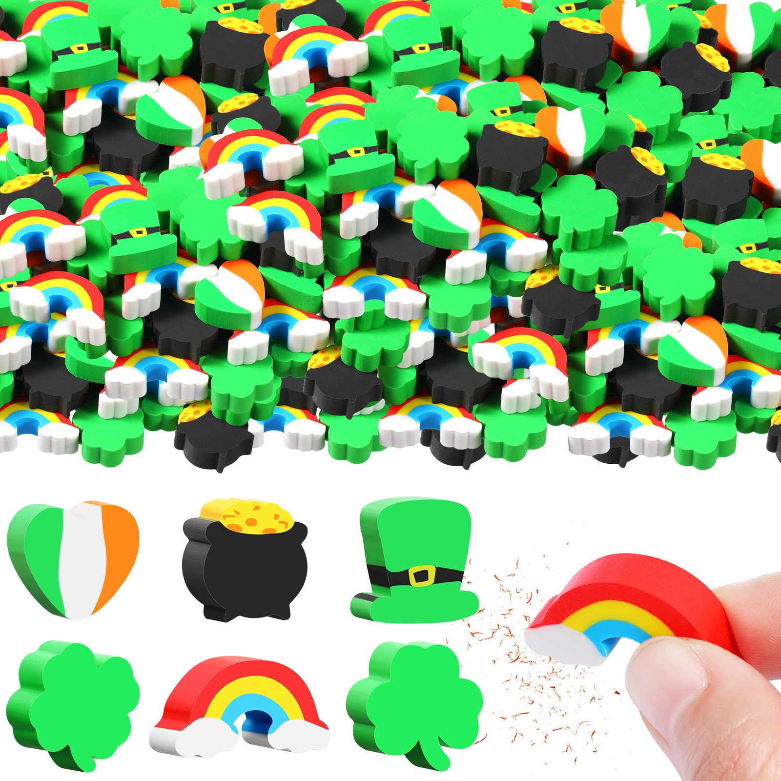 St. Patrick's Mini Erasers 240pcs - Cute Scented Pencil Toppers for Kids Party & Classroom Prizes