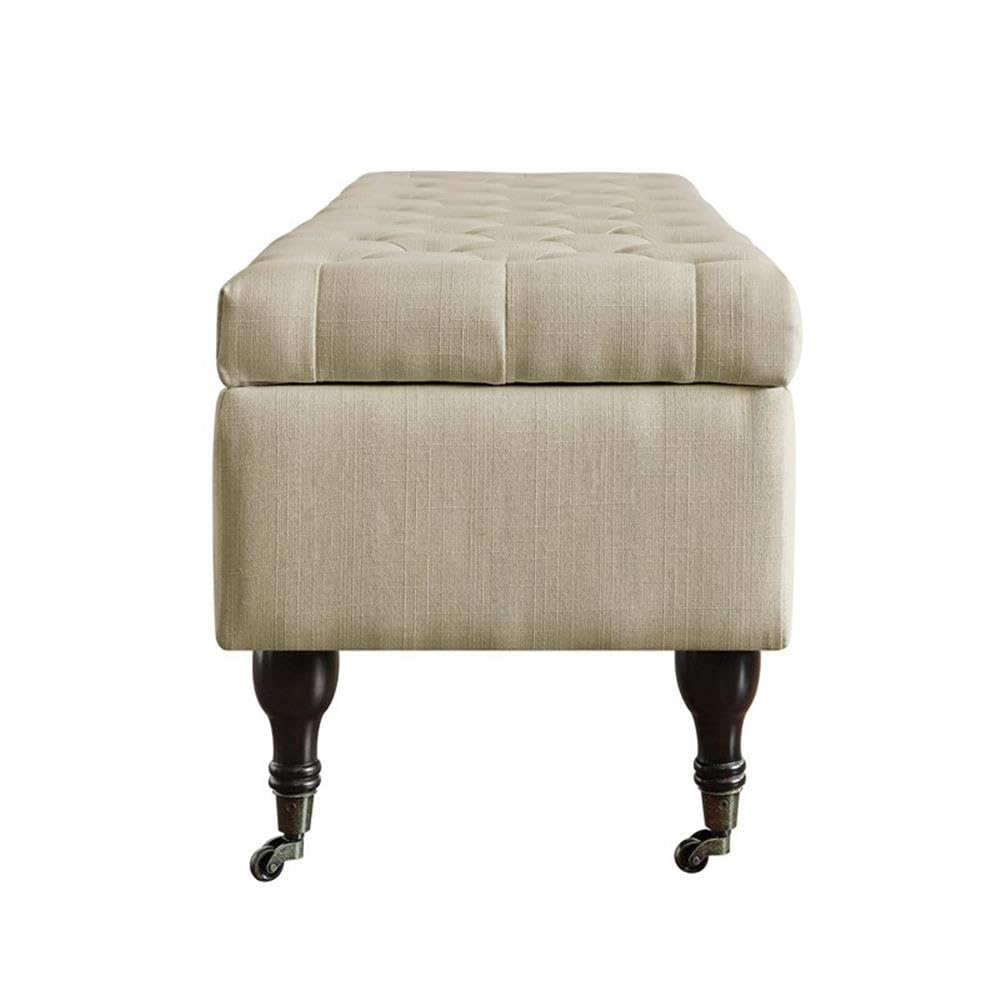 Elle Decor Collette Tufted Storage Bench - Cream Ottoman for Bedroom & Living Room