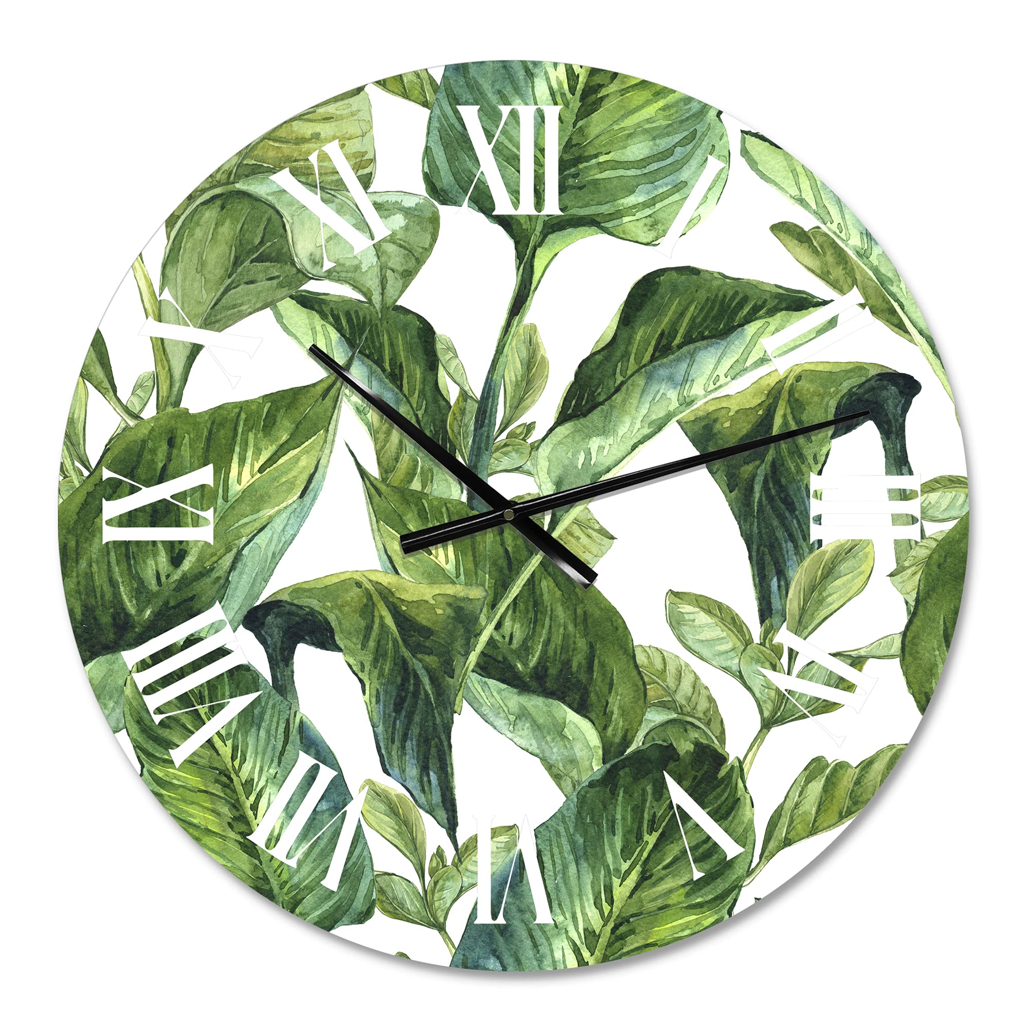 DesignQ Tropical Wall Clock with Foliage of Tropical Leaves - Large Floral & Botanical Wall Decor for Living Room, Bedroom, Office | Perfect for Home, Beach House & Tropical Themed Spaces
