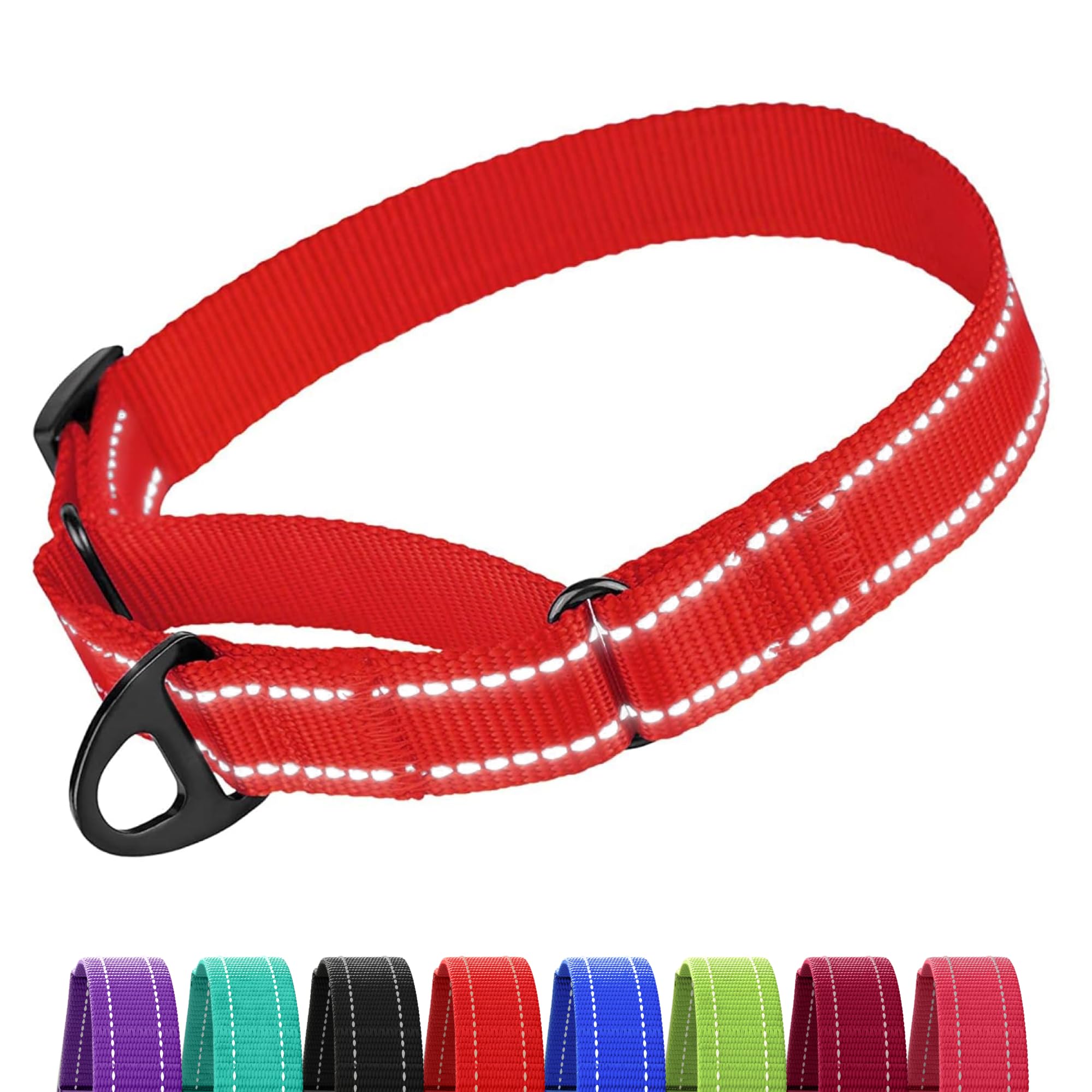Reflective Martingale Dog Collar - Heavy Duty Nylon Training Collar for Small, Medium & Large Dogs - Adjustable Puppy Collar in Black, Blue, Mint, Red, Pink, Purple (Size M, 13