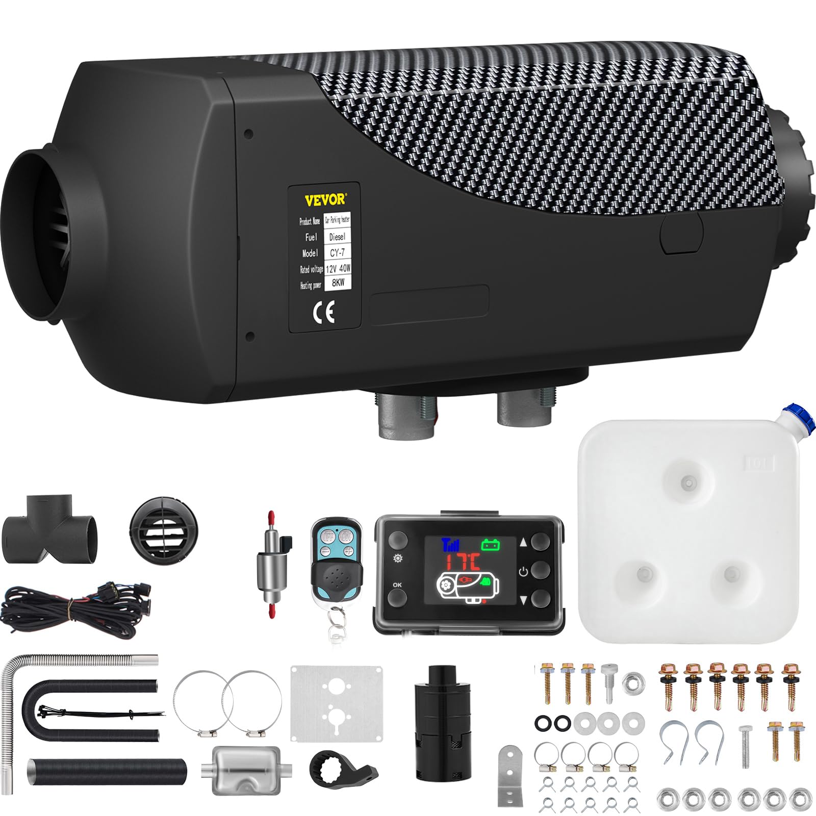 VEVOR 8KW Diesel Air Heater with Muffler, 12V Portable Heater with Remote Control & LCD Switch - for Trucks, RVs, Boats, Buses, Camping, Garages & Winter Outdoor Heating