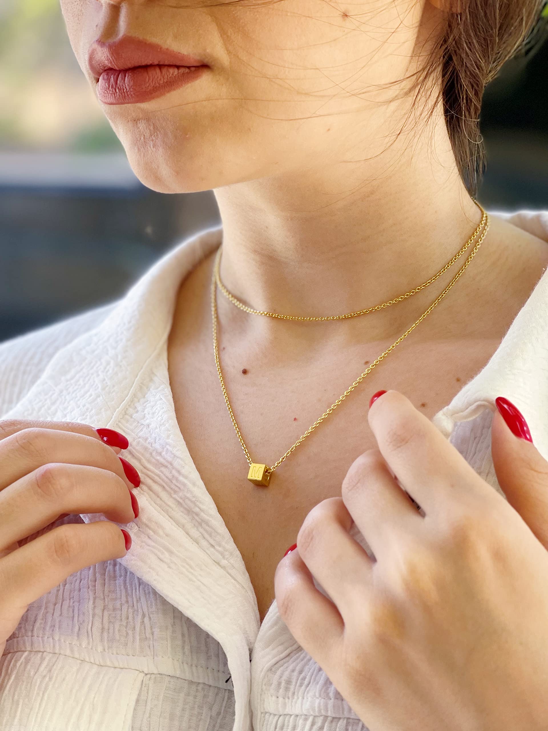 Cube Initial Necklace for Women - 18” Cable Chain Personalized Jewelry | Handmade in USA | Perfect Gift for Her | Elegant Necklace for Everyday Wear & Special Occasions