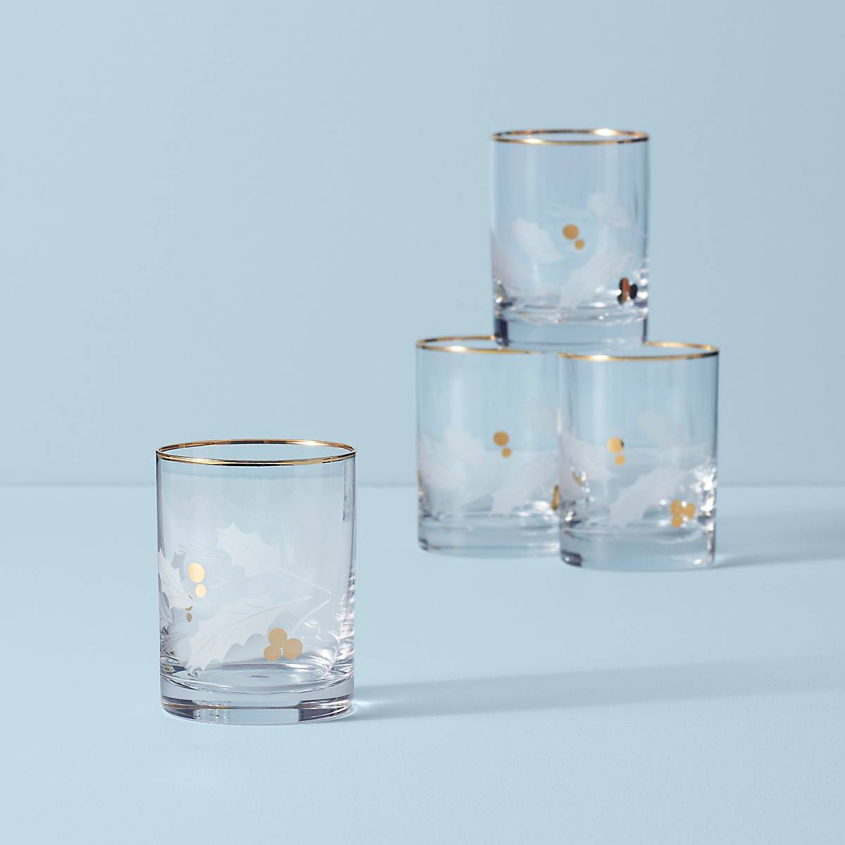 Vintage Gold Double Old Fashioned Glasses Set of 4 - Elegant Whiskey Tumblers for Holiday Parties & Home Bar Decor
