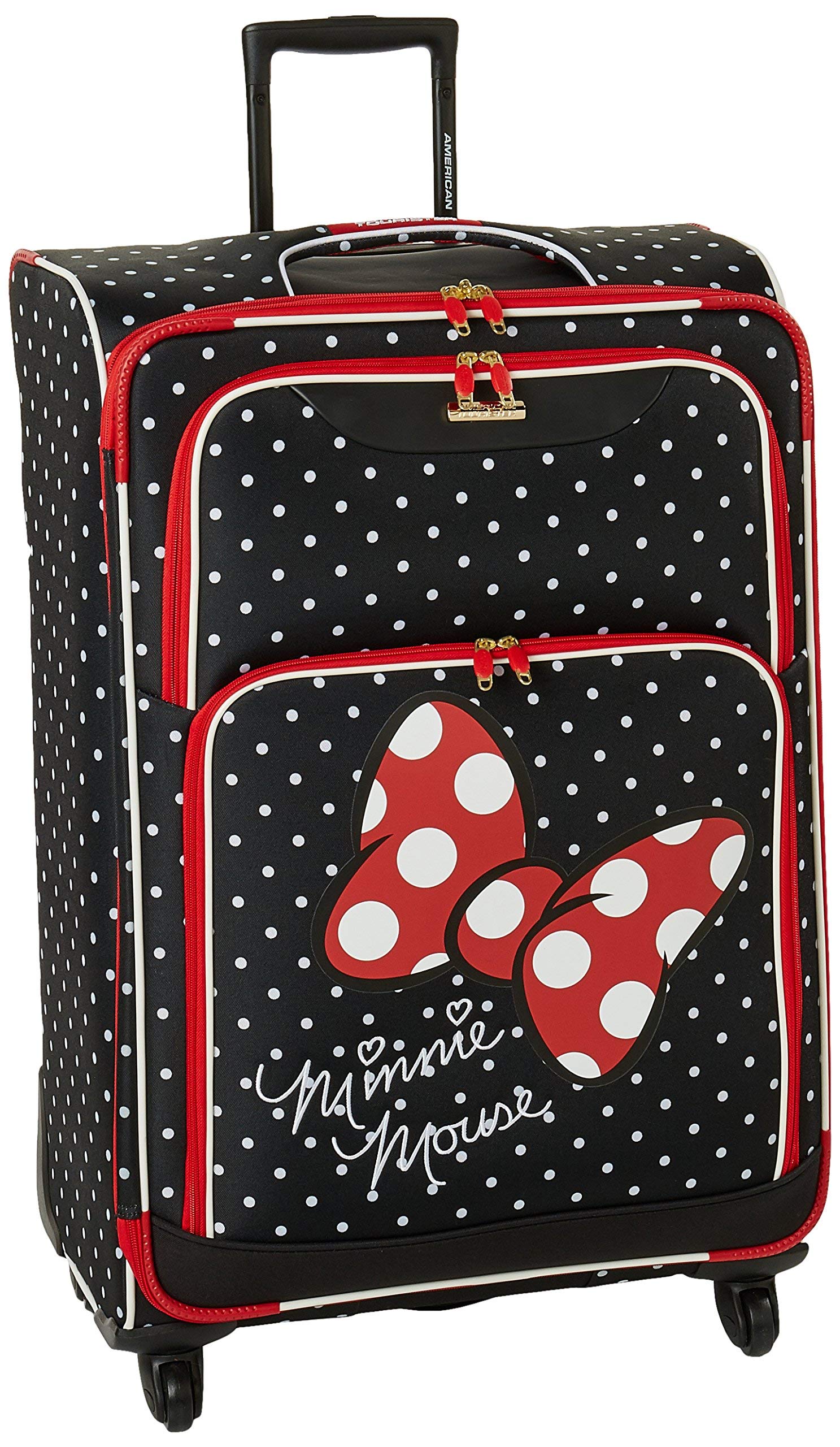 American Tourister Disney Minnie Mouse Red Bow Softside Spinner Luggage - 28-Inch Checked Large Suitcase for Travel, Vacation & Family Trips
