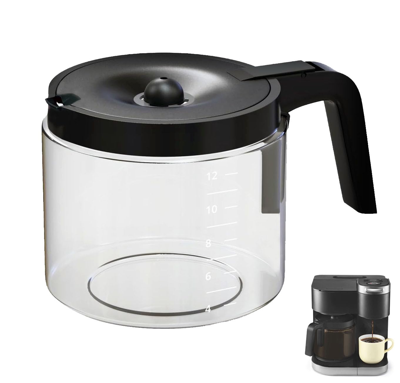 12-Cup Glass Coffee Carafe for Keurig K-Duo 5100 Coffee Maker - Replacement Thermal Carafe with Lid (Not Compatible with K-Duo Essentials 5000) - Perfect for Home, Office, and Entertaining Guests