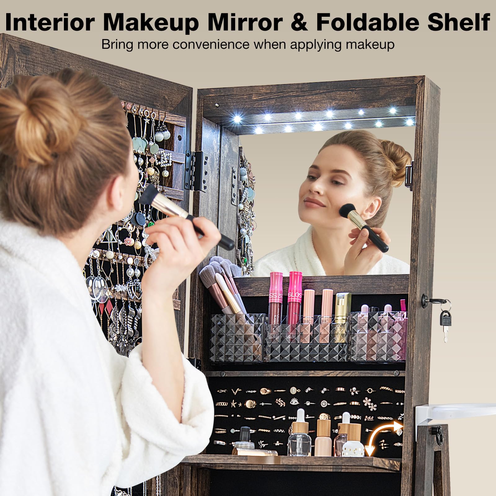 CHARMAID 360° Swivel Jewelry Cabinet Armoire with Full Length Mirror - 64.5