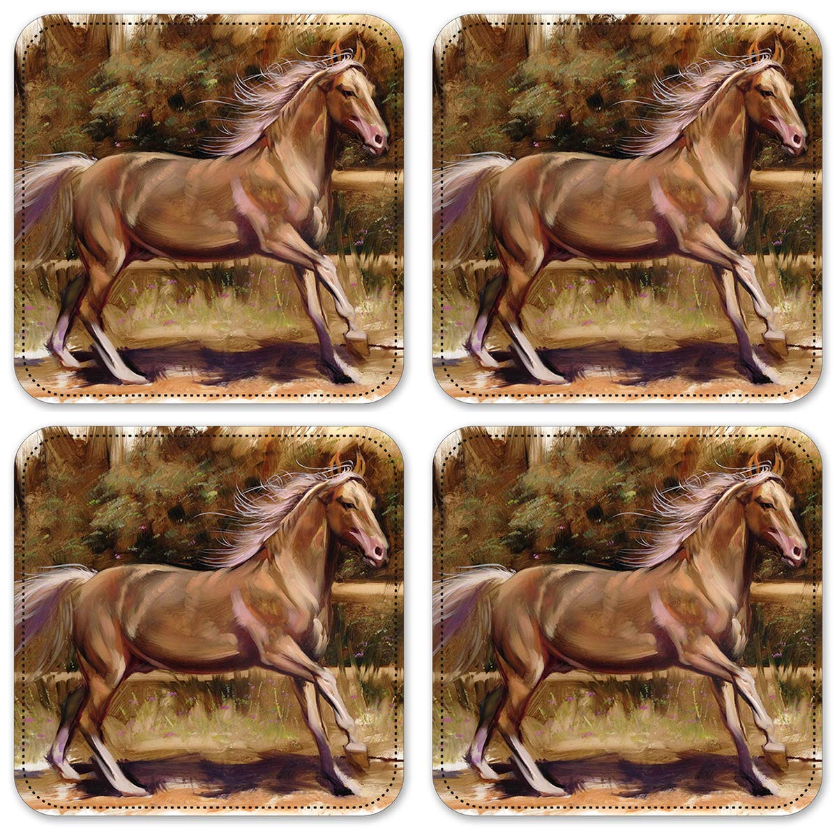 Premium Vinyl Drink Coasters Set of 4 - Non-Slip & Absorbent Palomino Design - Perfect for Coffee Tables, Bars & Home Decor
