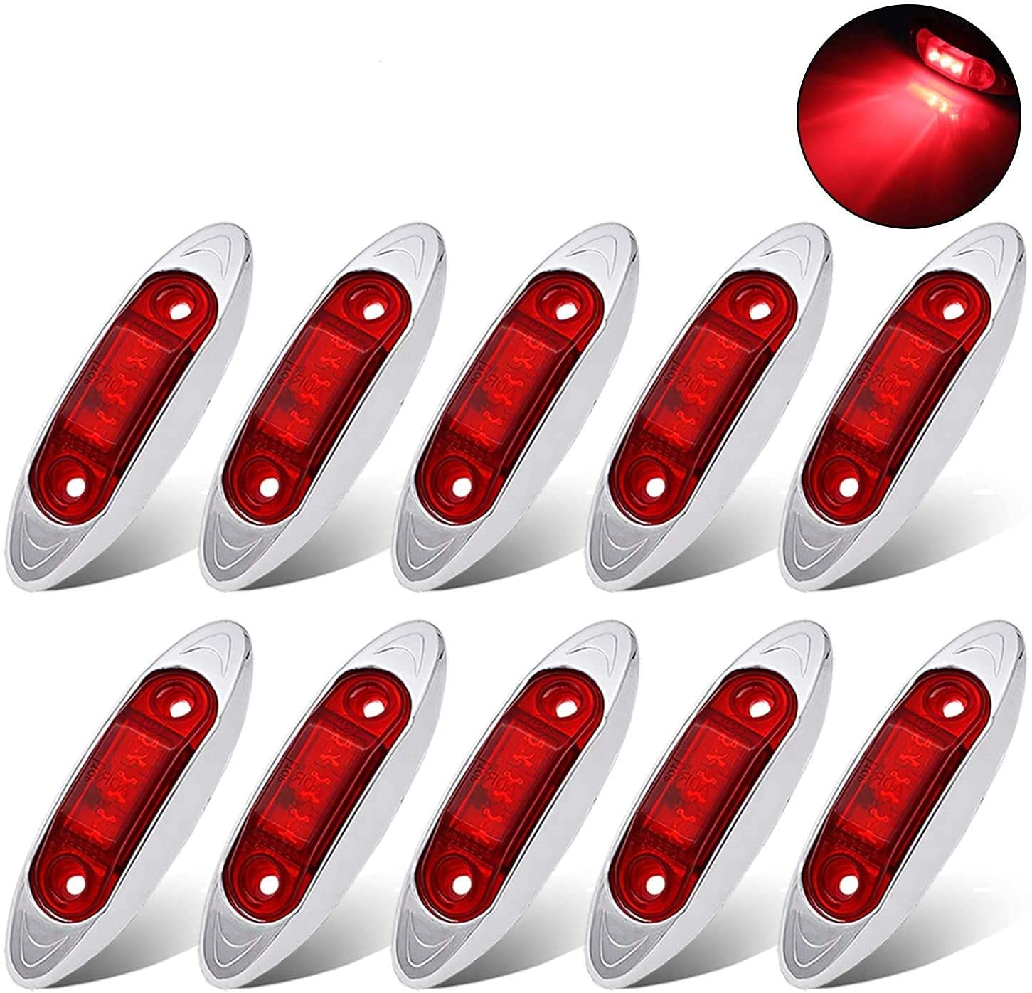 10 Pcs 10-30V Mini 3LED Car Side Marker Lights - Red Front Rear Position Lamps for Trucks, SUVs & Trailers - Enhance Visibility & Safety in Night Driving