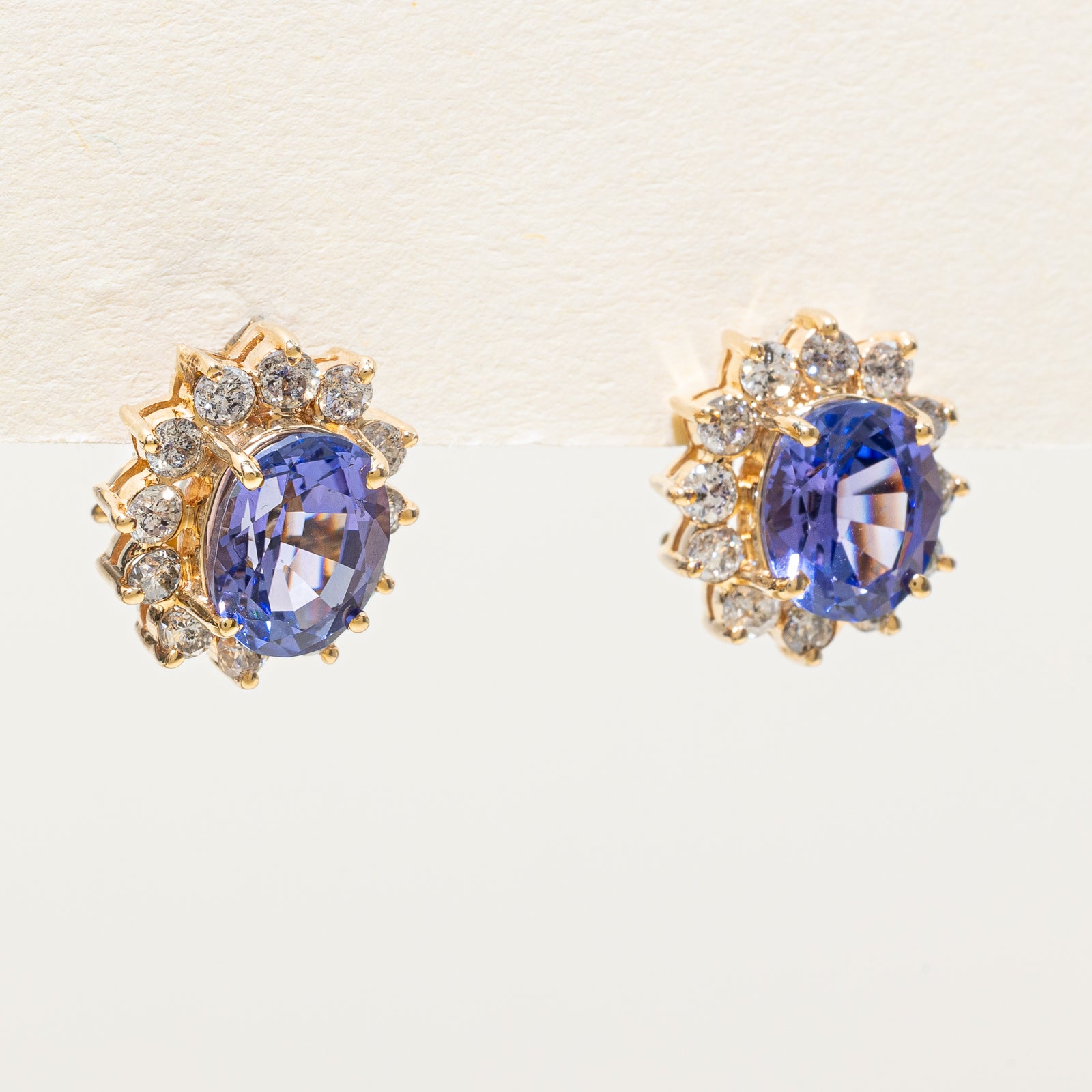 Exquisite 5.00ctw Tanzanite & 1.20ctw Diamond Petal Stud Earrings - Elegant Jewelry for Women | Perfect for Weddings, Parties & Special Occasions