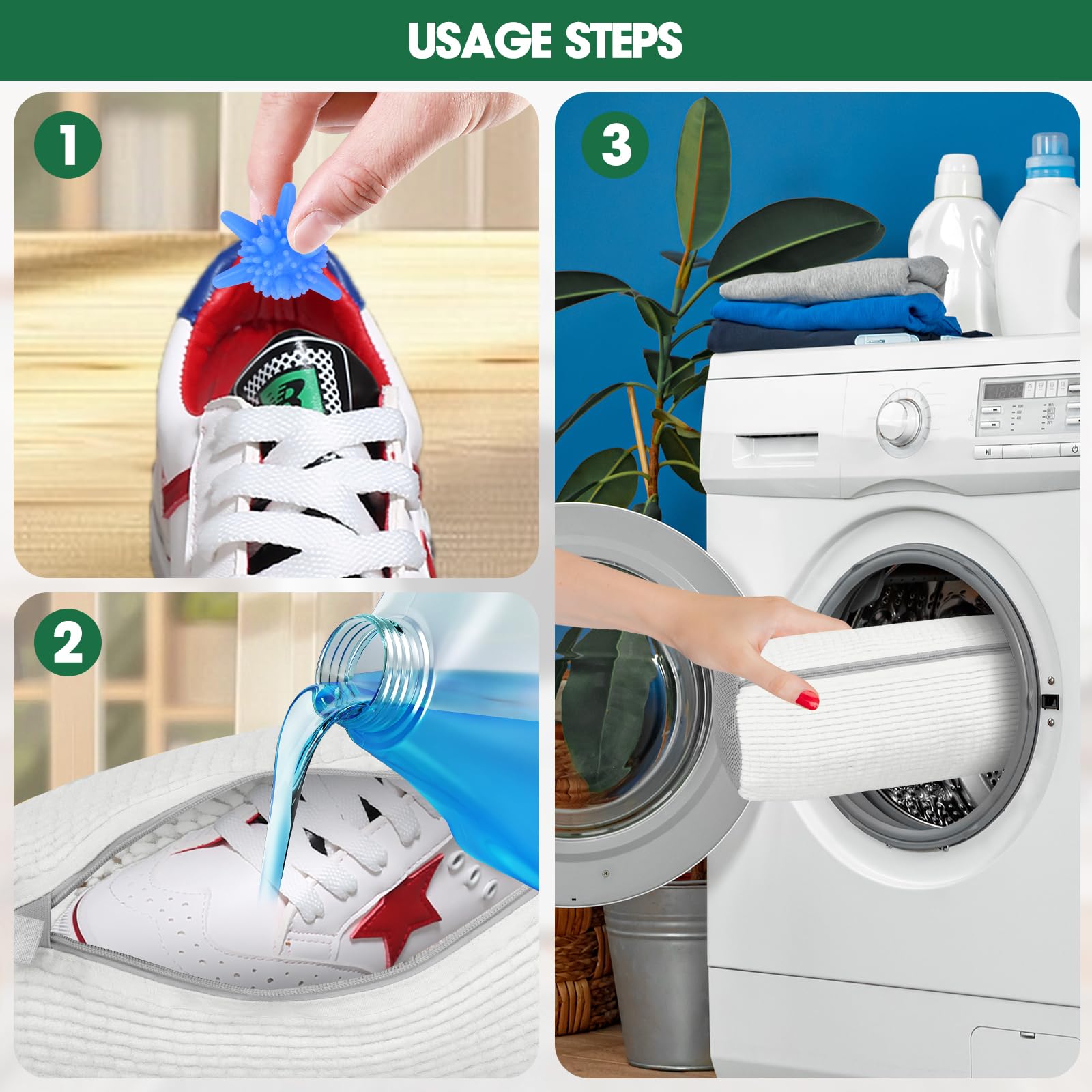 Sneaker Cleaning Bag with 10 Wash Balls - Shoe Washing Machine Protector for Gym Shoes, Flats & Sneakers - Large Zippered Laundry Bag for Men, Women & Kids - Perfect for Travel, Sports & Daily Shoe Care