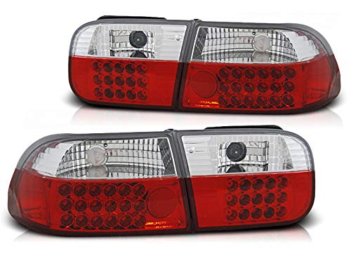 LED Tail Lights for Honda Civic 1991-1995 Coupe/Sedan - GV-801 Red/White Tail Light Assembly (1 Pair) - Complete Set for Driver & Passenger Side - Perfect for Night Driving & Car Customization