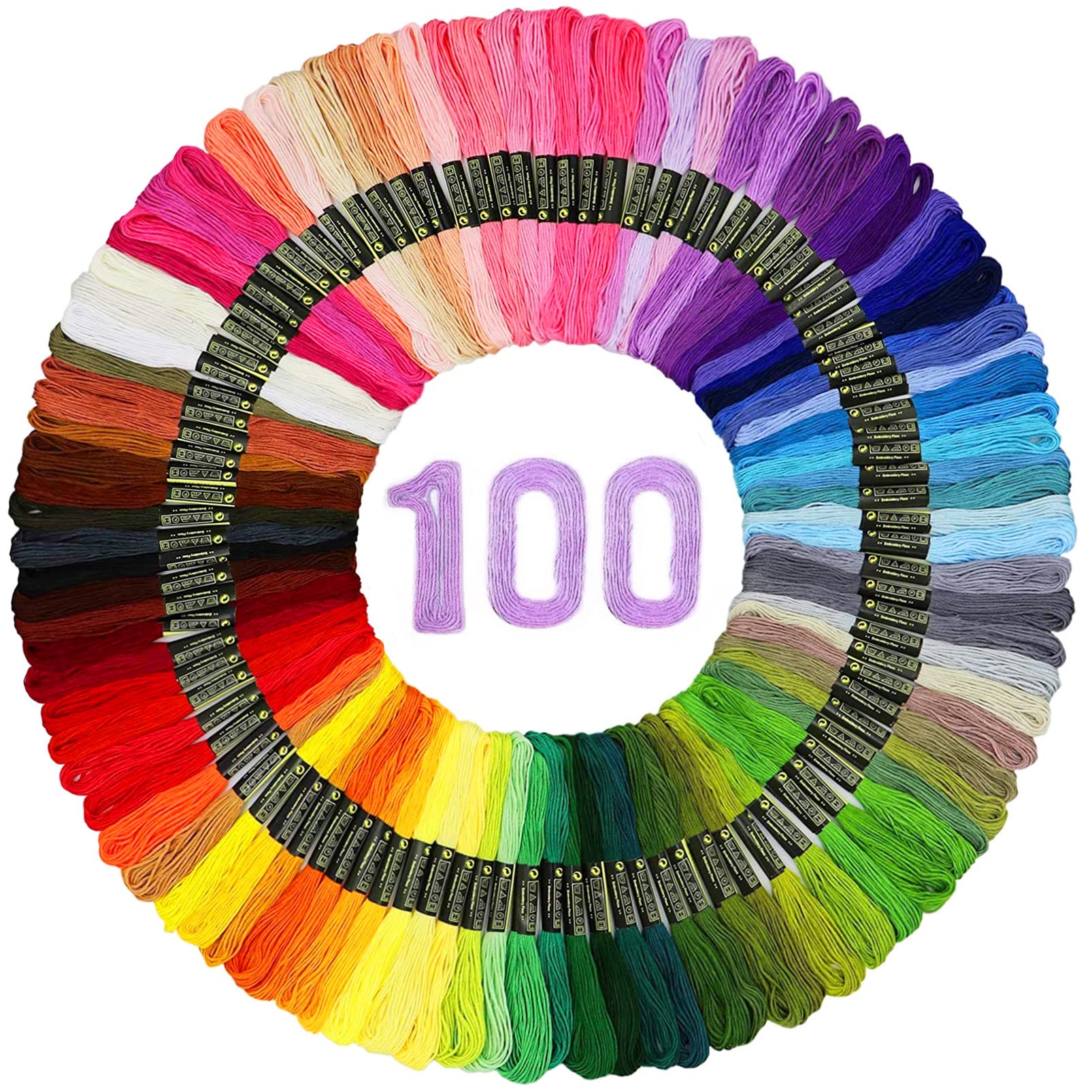 100 Skeins Rainbow Embroidery Floss Set - Cross Stitch Thread Kit for Sewing, DIY Crafts & Beginners | Perfect for Hand Embroidery, Needlework Projects & Gift Making