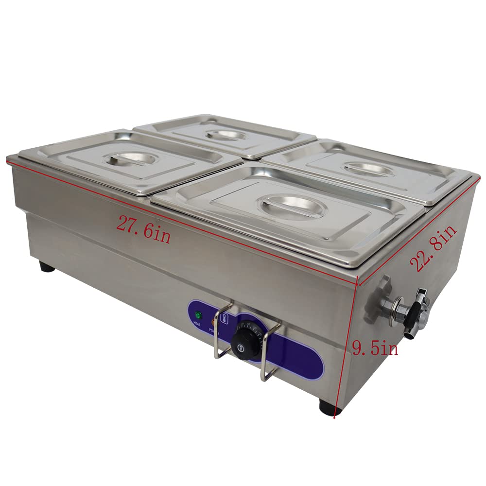 INTBUYING 4-Pan Commercial Countertop Food Warmer - 110V Bain Marie Buffet Steam Table for Restaurants, Catering & Buffet Service | Perfect for Keeping Food Warm at Events, Parties and Cafeterias