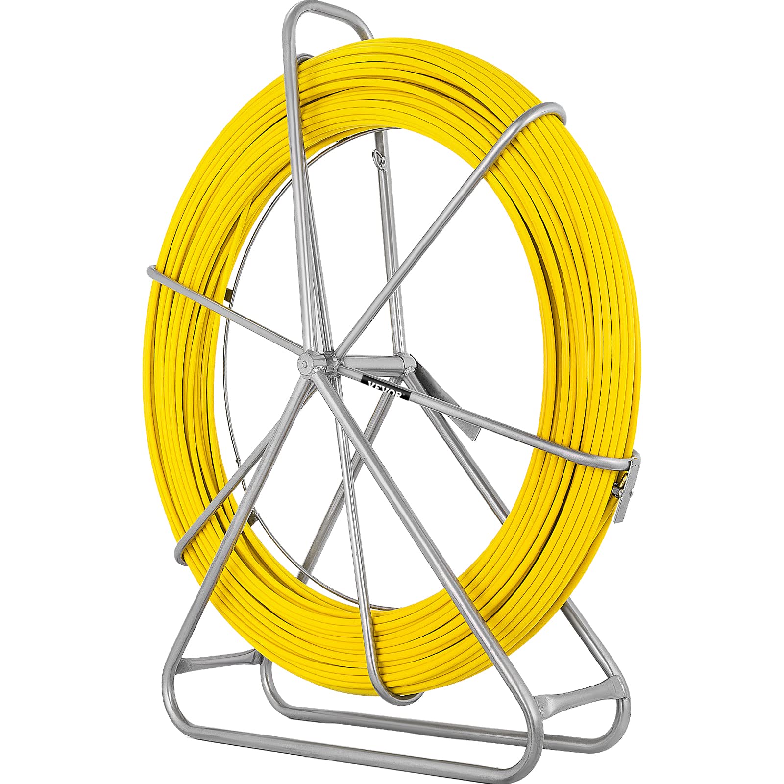 Happybuy 8MM x 492FT Fiberglass Fish Tape - Steel Reel Stand with Cage & Wheel - 13 Inch Min Bending Radius - Durable Wire Cable Puller for Electrical Conduit Work - Perfect for Electricians and DIY Home Wiring Projects