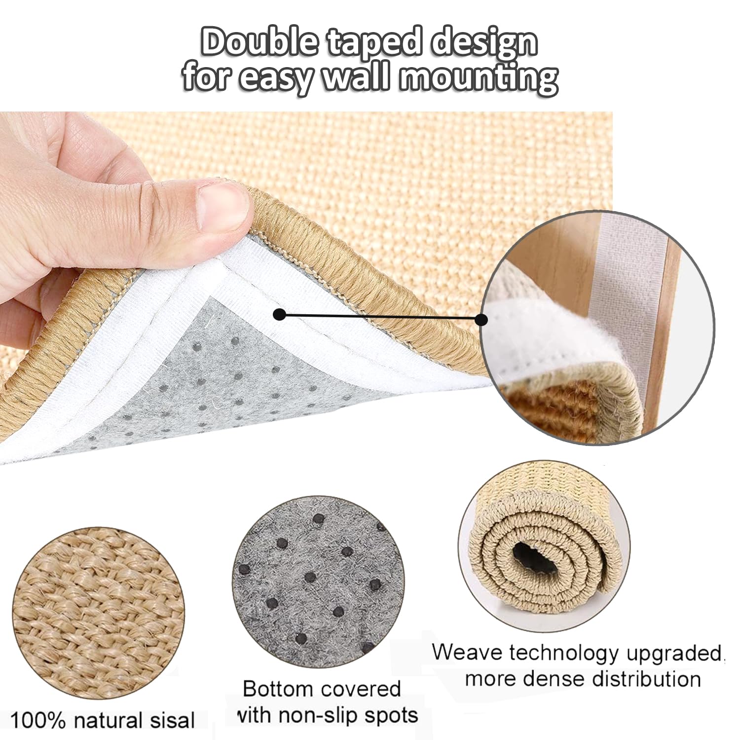 VCANIVR Cat Scratcher Mat - 50 X 30 CM Natural Sisal Cat Scratch Pad for Furniture Protection - Durable Cat Scratching Mat for Walls, Carpets & Sofas - Perfect for Indoor Cats to Play and Stretch Claws
