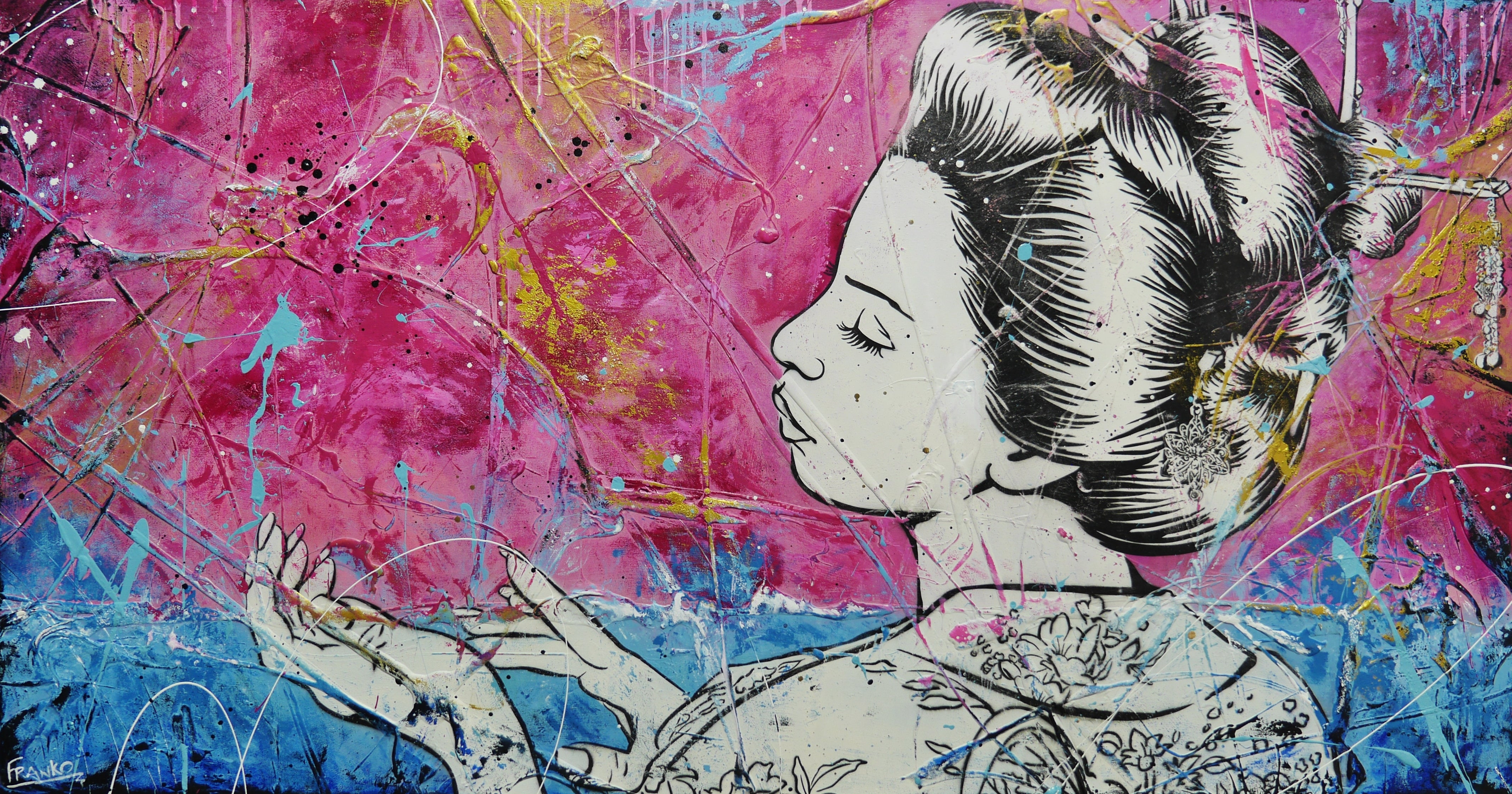 190cm x 100cm Geisha Textured Urban Pop Art Canvas Painting - Modern Wall Decor for Living Room, Bedroom & Office - Musk Sunsets Collection
