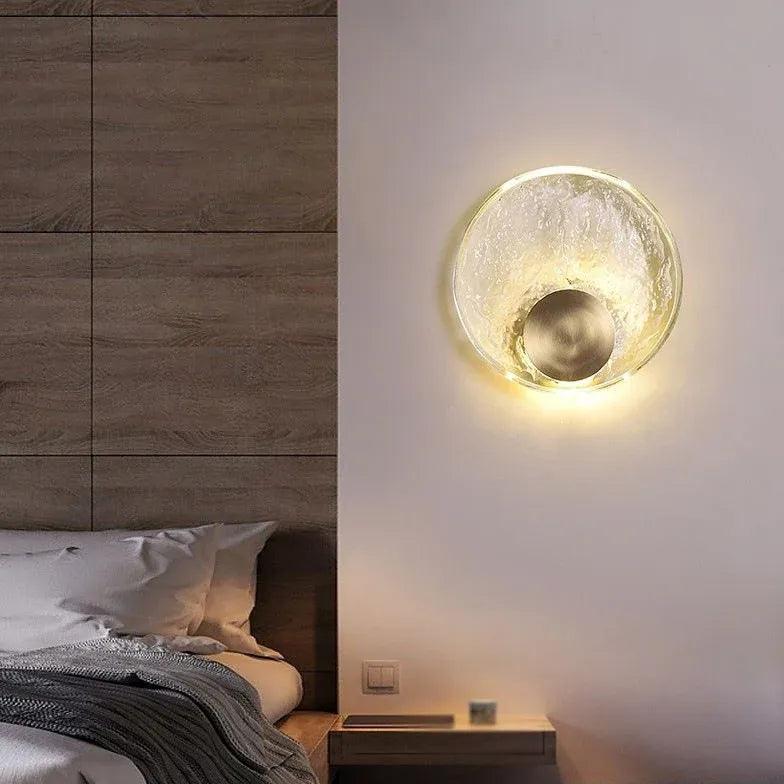 Ripple Crystal Round Gold Wall Lights - Elegant Modern Sconces for Living Room, Bedroom, and Hallway Lighting
