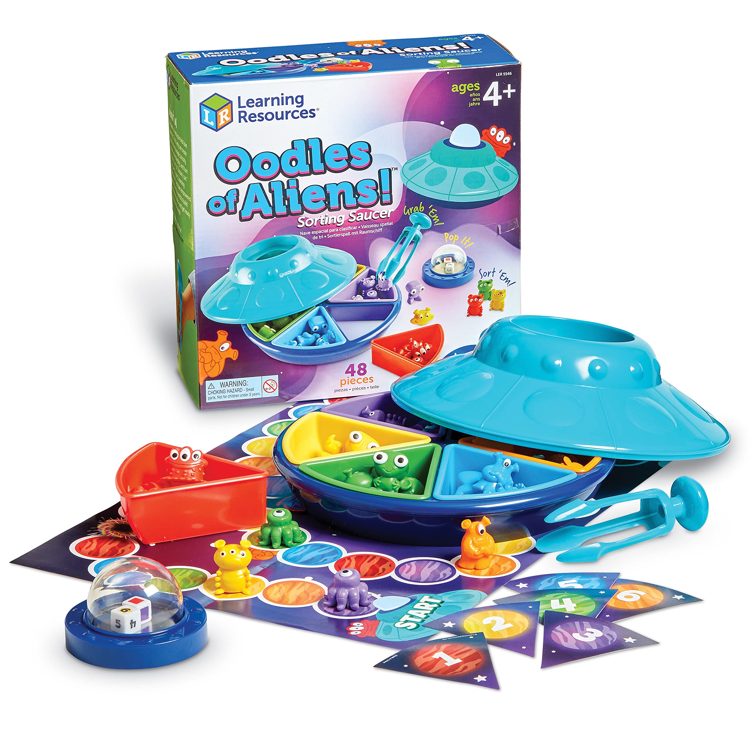 Learning Resources Oodles of Aliens Sorting Saucer - Fine Motor Skills, Counting & Sorting STEM Toys for Preschoolers - Educational Math Games with 48 Pieces - Ideal for Classroom & Homeschool Activities (Ages 4+)