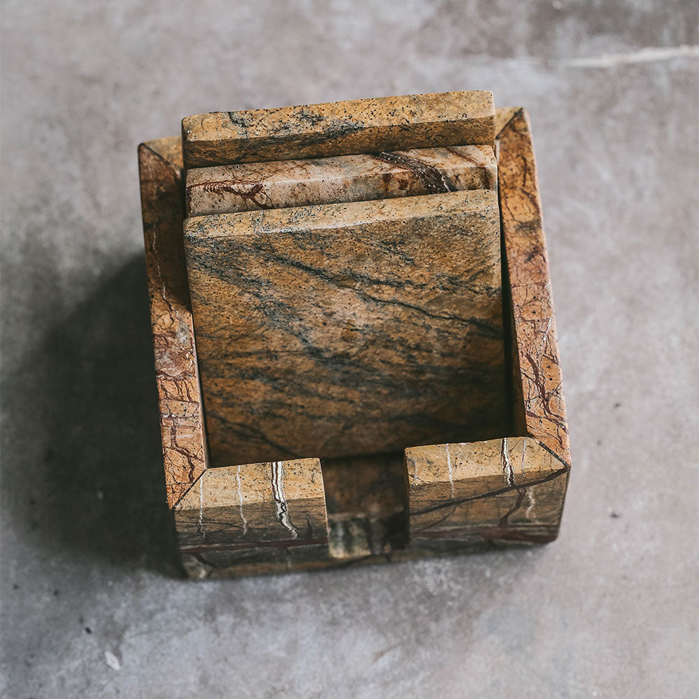 Premium Natural Stone Coasters Set of 4 - Non-Slip Absorbent Drink Coasters for Coffee, Wine & Cocktails - Perfect for Home, Office & Restaurant Use