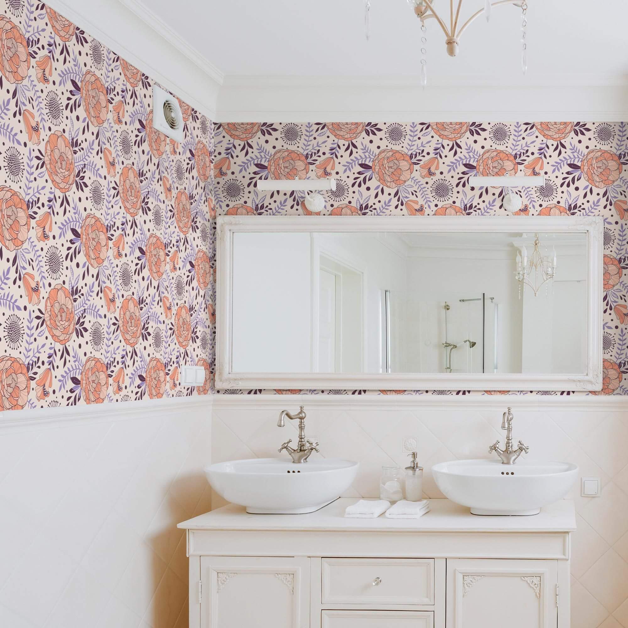Orange and Purple Botanical Floral Peel and Stick Removable Wallpaper 6586 - Self-Adhesive Wall Decor for Bedroom, Living Room, Nursery & Office