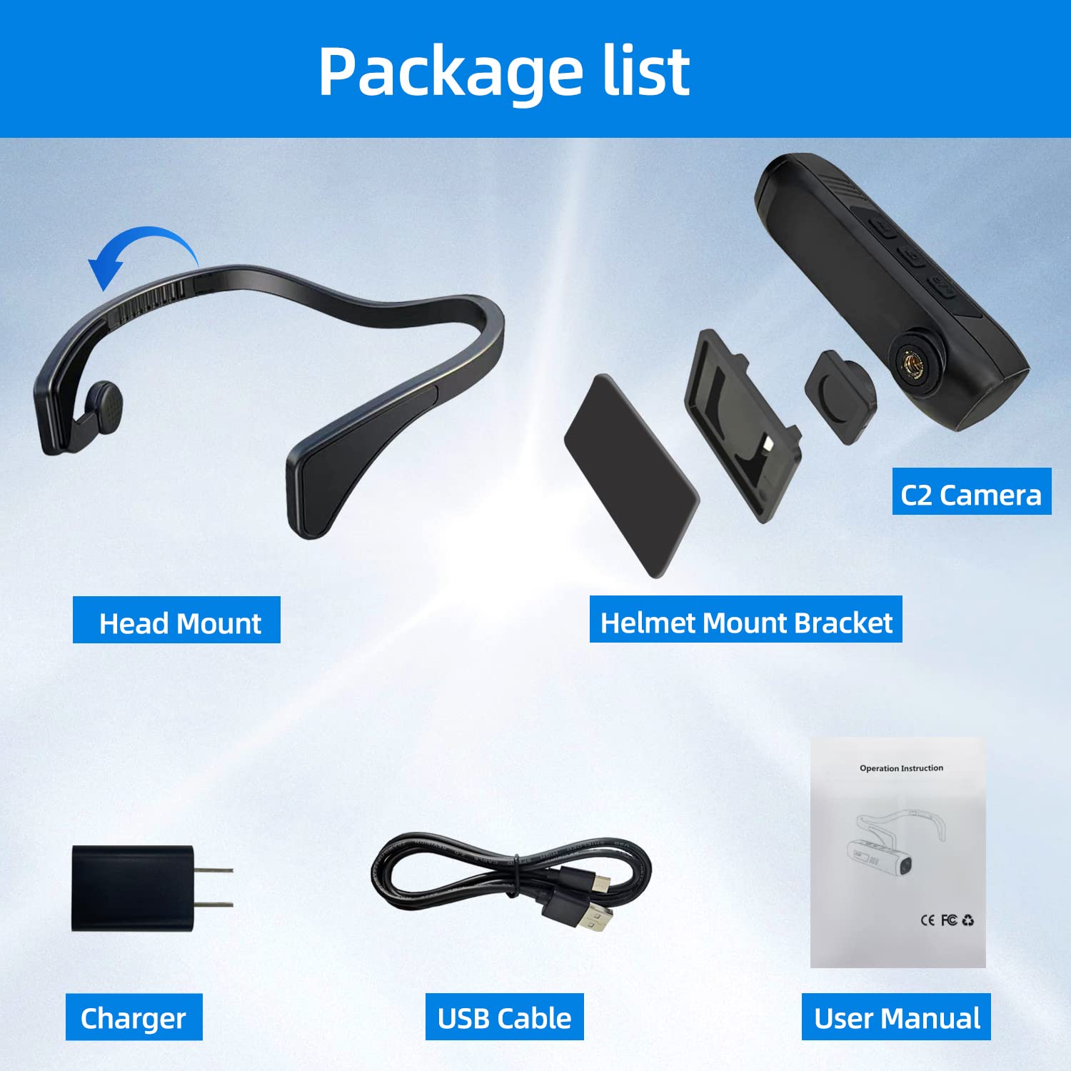 4K Head Mounted Camera CAMMHD-C2 with Anti-Shake & APP Control - 2200mAh Battery for 5 Hours Recording - Body Camera with Audio/Video for Home Security, Travel Vlogging, Business Meetings (Includes 64GB TF Card) - Perfect for Outdoor Adventures, Event Documentation & Hands-Free Recording