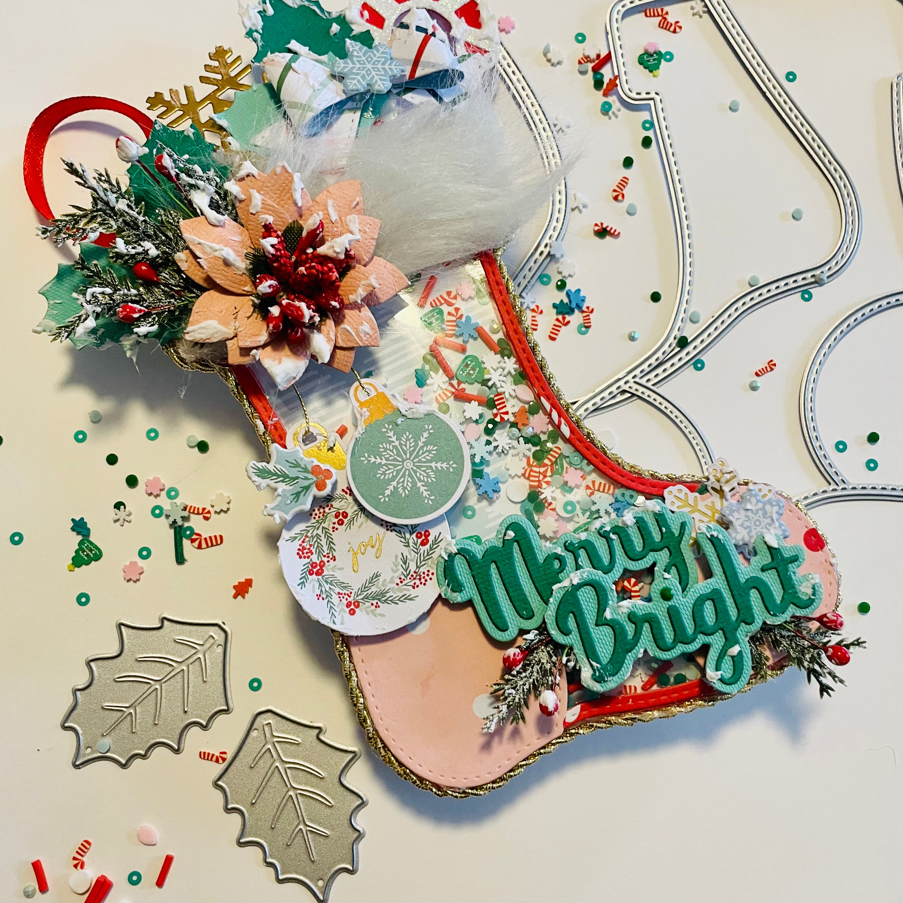 Christmas Shaker Stocking Mini Album Scrapbook - DIY Holiday Memory Book for Xmas Gifts, Decor & Crafting - Perfect for Festive Home Decor, Gift Giving & Scrapbooking Projects