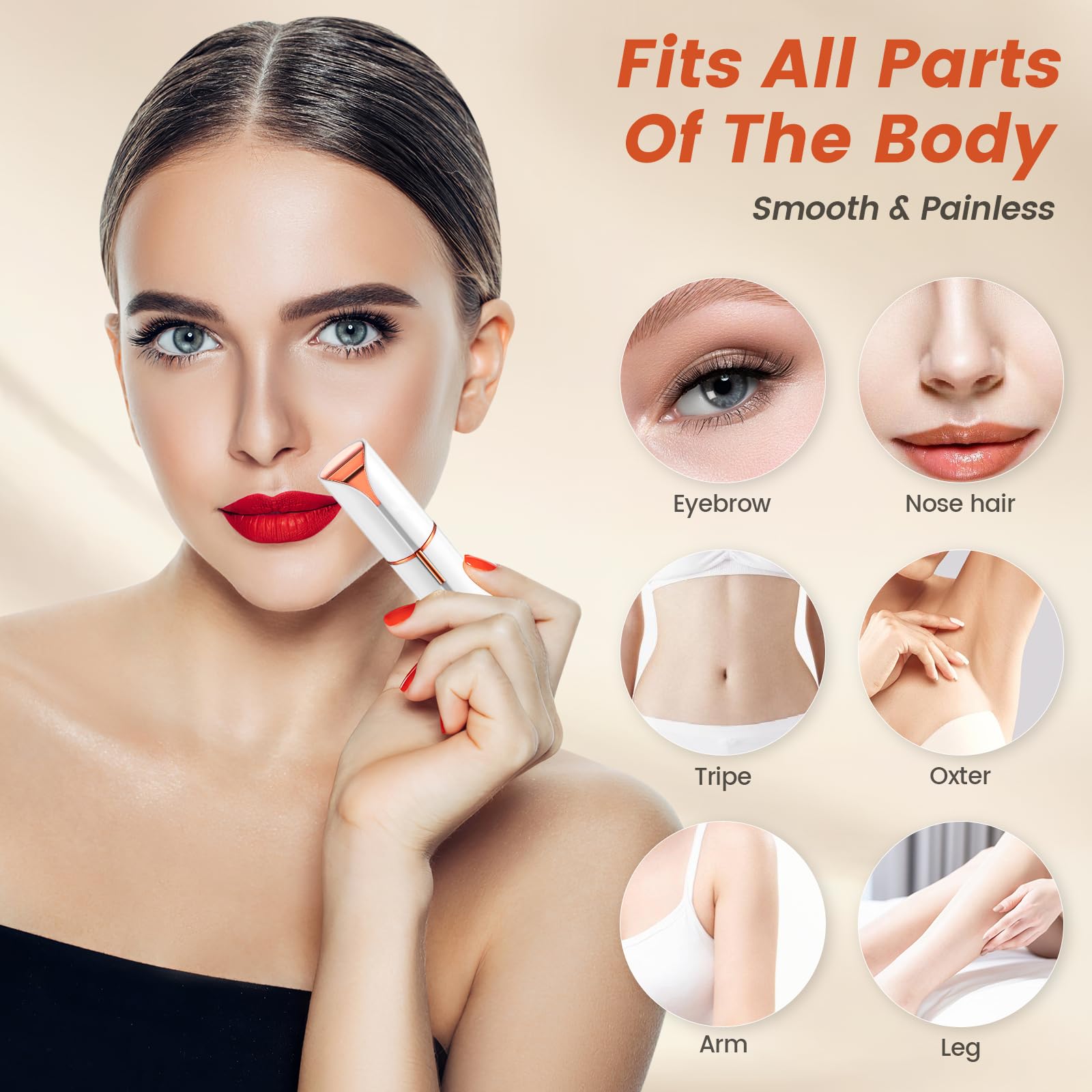 Painless Facial Hair Remover for Women - Waterproof LED Light Shaver for Face, Bikini, Upper Lip & Chin | Peach Fuzz & Mustache Removal | Perfect for Travel, Gym & Sensitive Skin Care