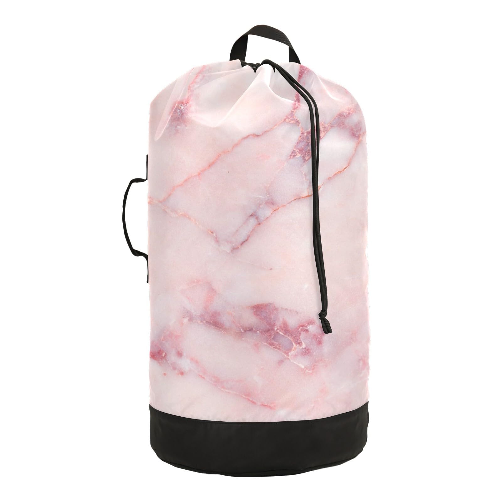 Washable Laundry Backpack - Large Dirty Clothes Bag with Adjustable Shoulder Straps | Pink Marble Pattern | Heavy Duty Drawstring Laundry Bag for Travel, College, Camping & Gym | Perfect for Dorms, Hotels & Outdoor Adventures