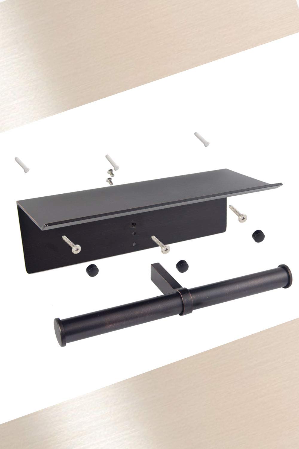 Modern Reversible Toilet Paper Holder with Phone Shelf - Oil Rubbed Bronze Double Roll Bathroom Organizer - Space Saving Design for Small Bathrooms, Powder Rooms & RVs
