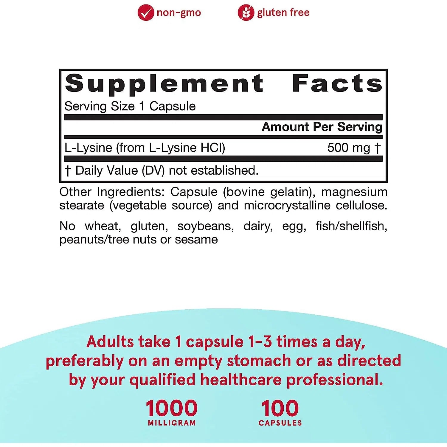 Jarrow Formulas L-Lysine 500mg Supplement - Supports Immune System & Collagen Production - Ideal for Cold Sores, Skin Health & Fitness Recovery