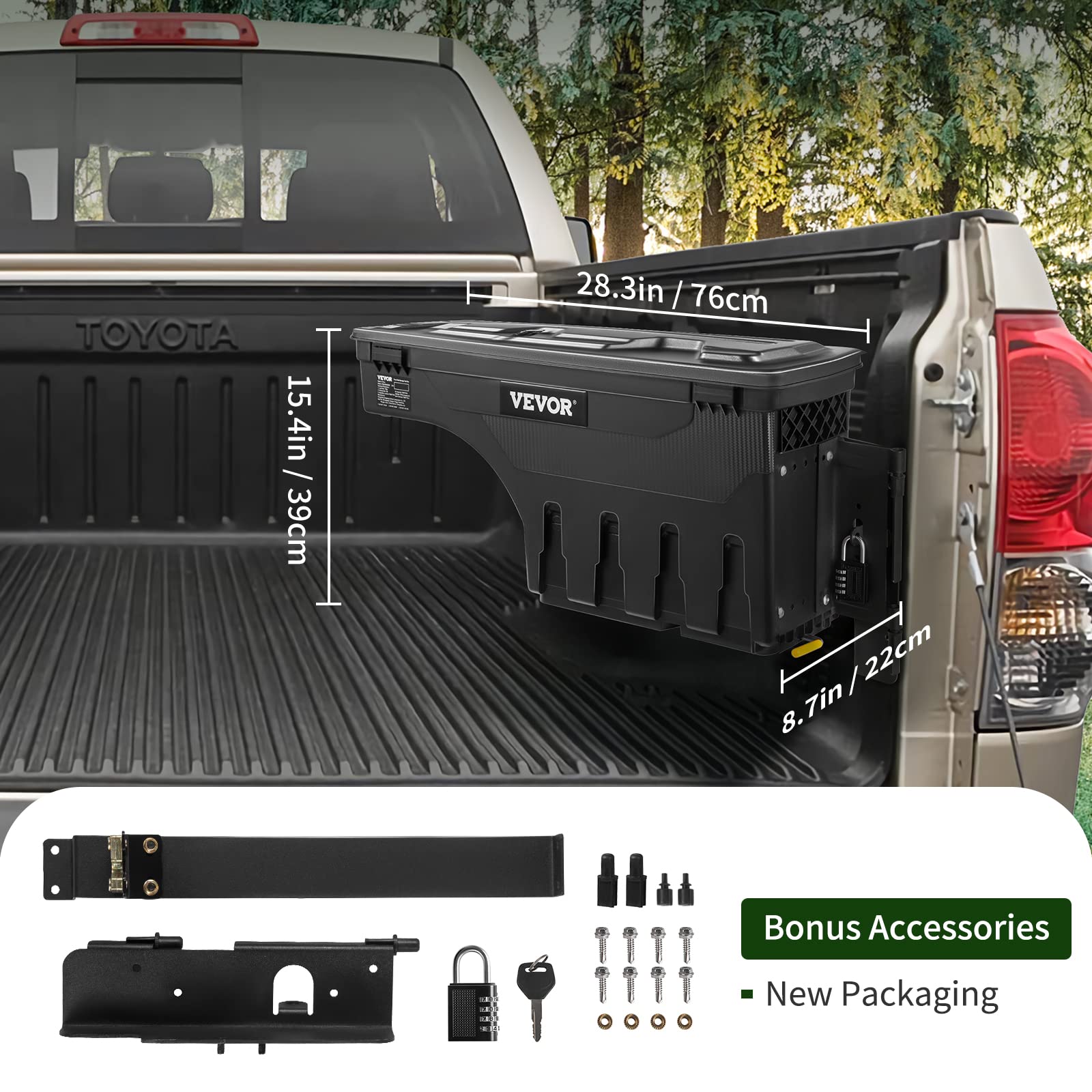 VEVOR 6.6 Gal Lockable Truck Bed Storage Box - Waterproof ABS Wheel Well Tool Box with Password Padlock | Compatible with Toyota Tundra 2007-2021 | Passenger Side Black | Perfect for Truck Accessories & Outdoor Gear Storage