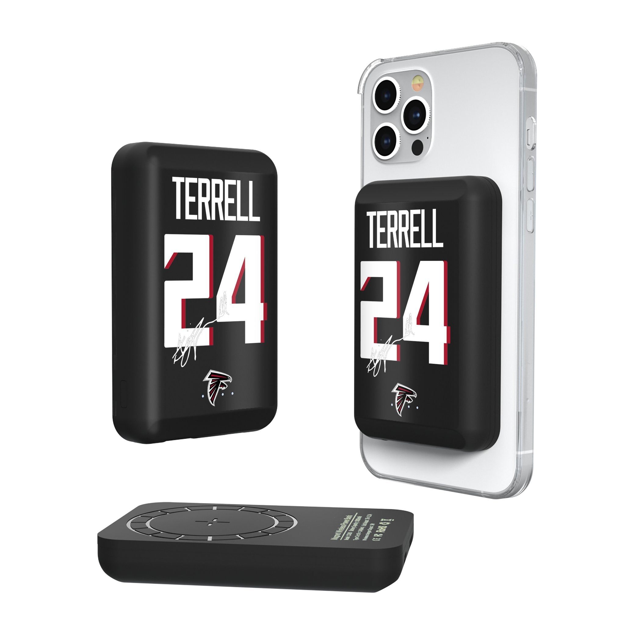 A.J. Terrell Atlanta Falcons 24 Ready Wireless Magnetic Power Bank 10000mAh - Portable Charger for iPhone, Samsung & AirPods | Perfect for Travel, Camping & Game Day