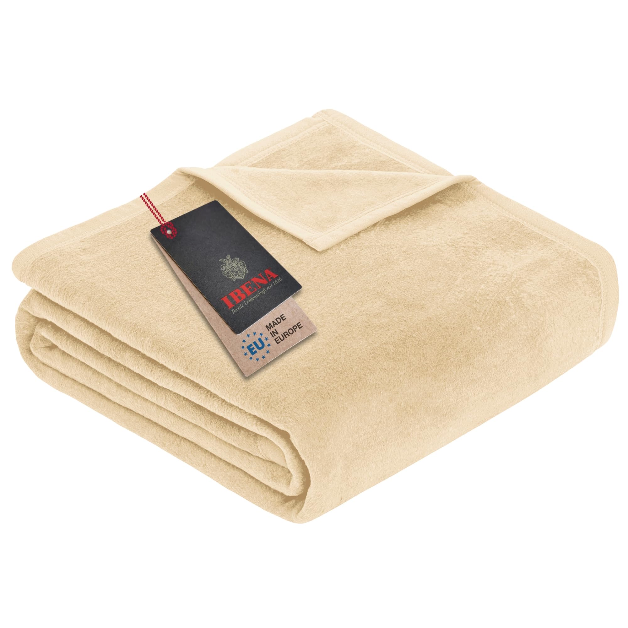 IBENA Soft Plush Solid Color Cotton Blend Queen Size Bed Blanket - Cream | Cozy All-Season Blanket for Bedroom, Sofa & Travel Use