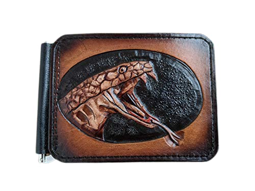 3D Genuine Leather Men's Wallet - Handmade Cobra Snake Python Anaconda Carved Tooled Design with Money Clip | Custom Personalized Airbrush Art Wallet for Everyday Use & Gift Giving
