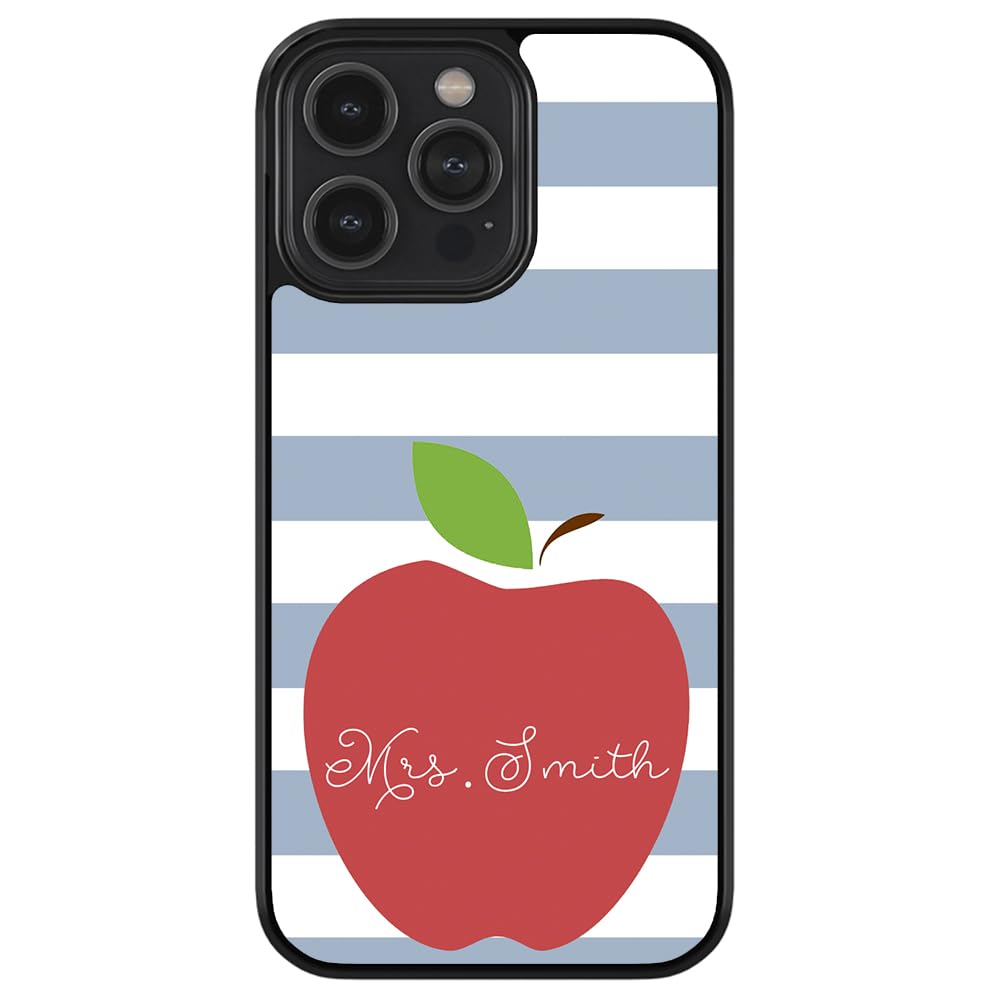 Custom Apple Teacher Appreciation Gift - Personalized Black Rubber Phone Case for iPhone 16/15/14/13/12 Pro Max & Plus Models - Durable Protection Case for Educators, School Staff - Perfect Teacher's Day Gift, End of Year Present & Back to School Accessory