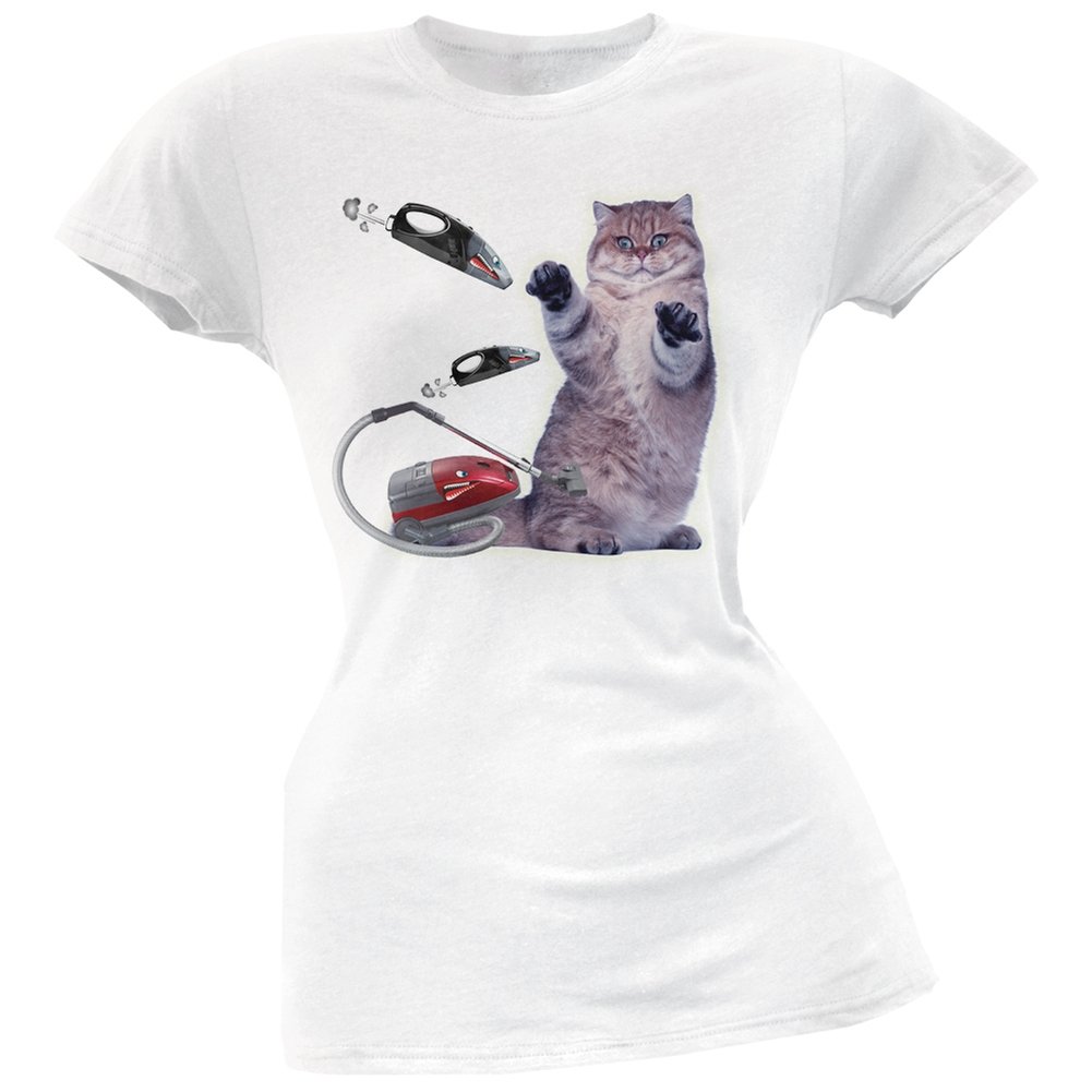 Galaxy Cat Vacuum White T-Shirt for Juniors - Casual Wear